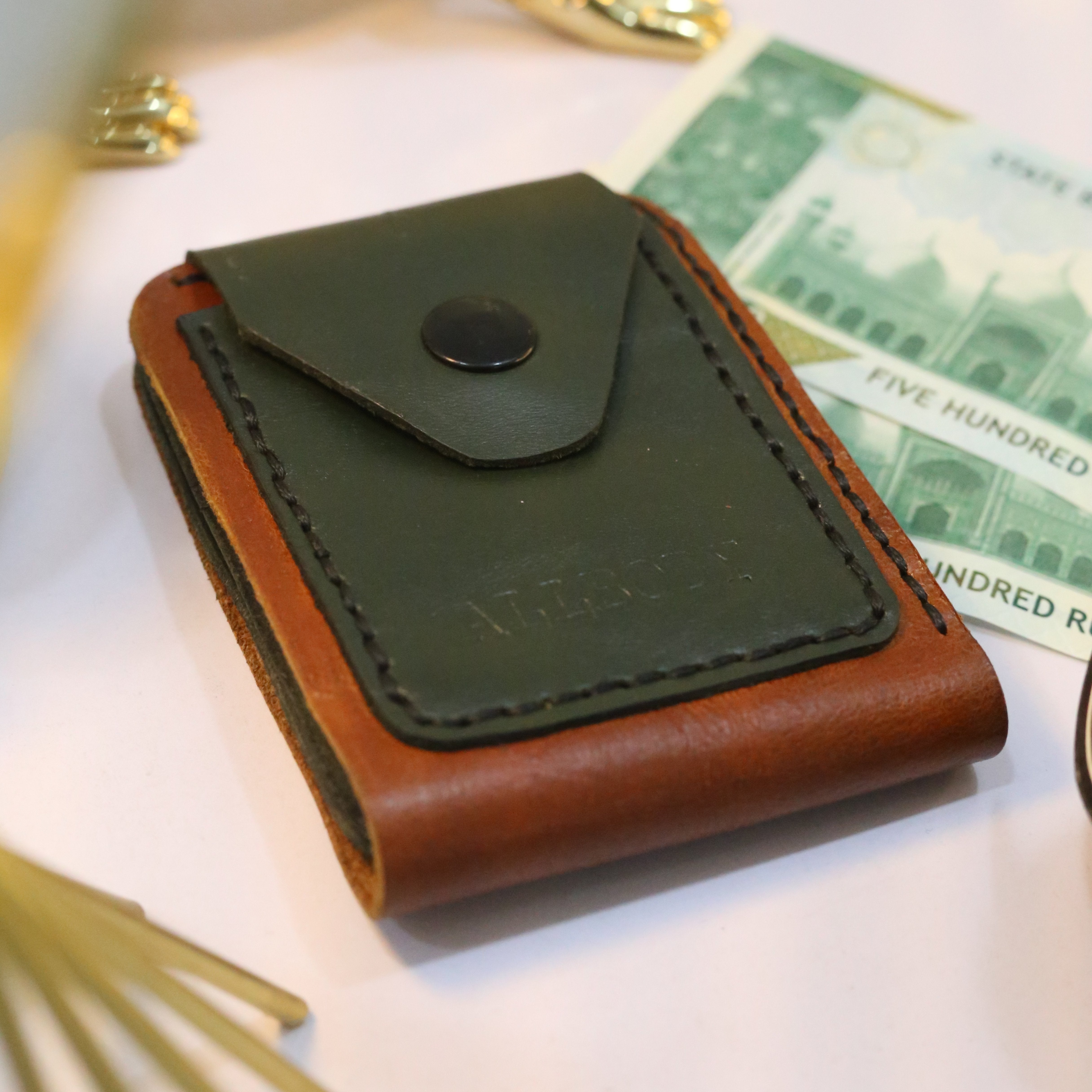 W3 Handmade Leather Wallet Olive & Brown