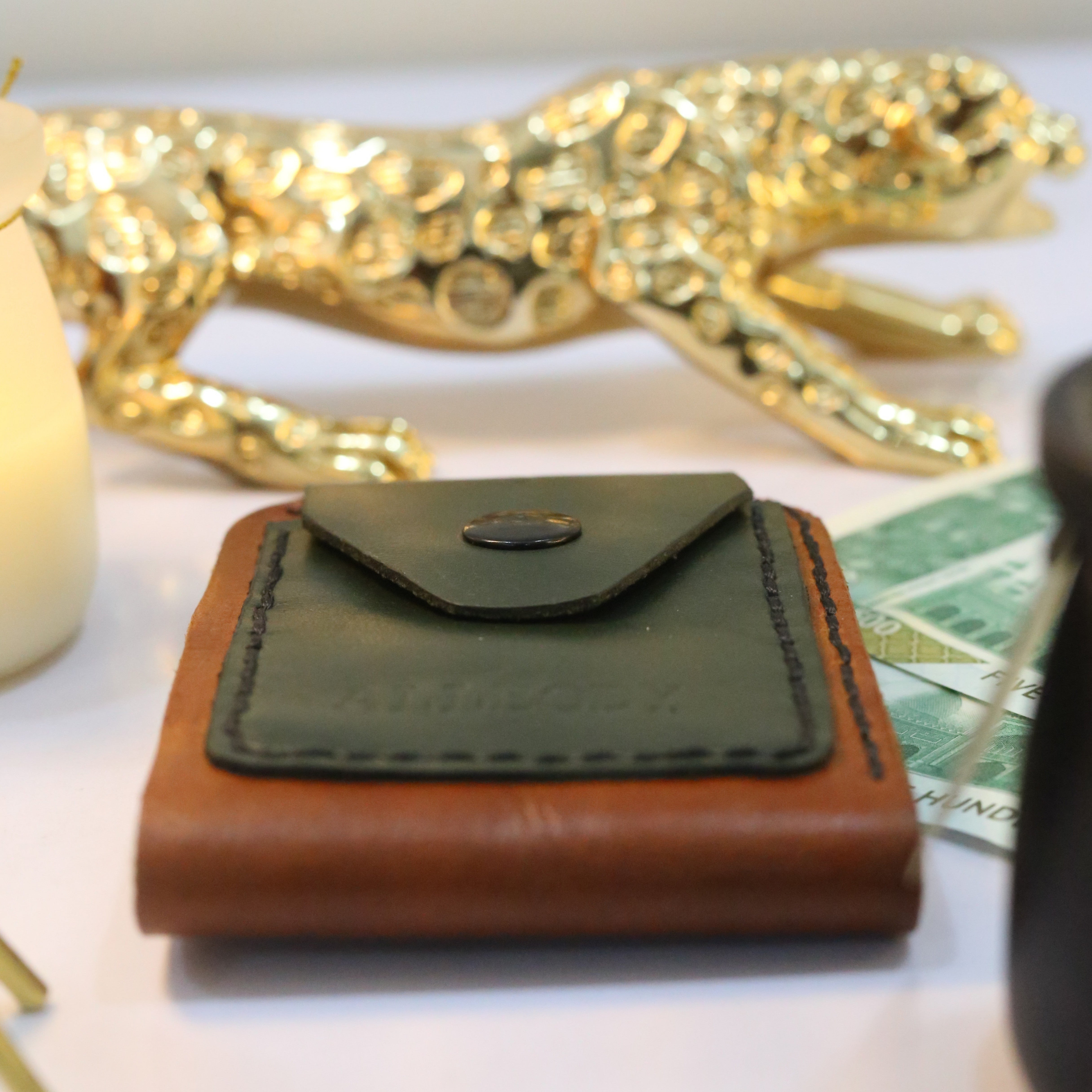 W3 Handmade Leather Wallet Olive & Brown