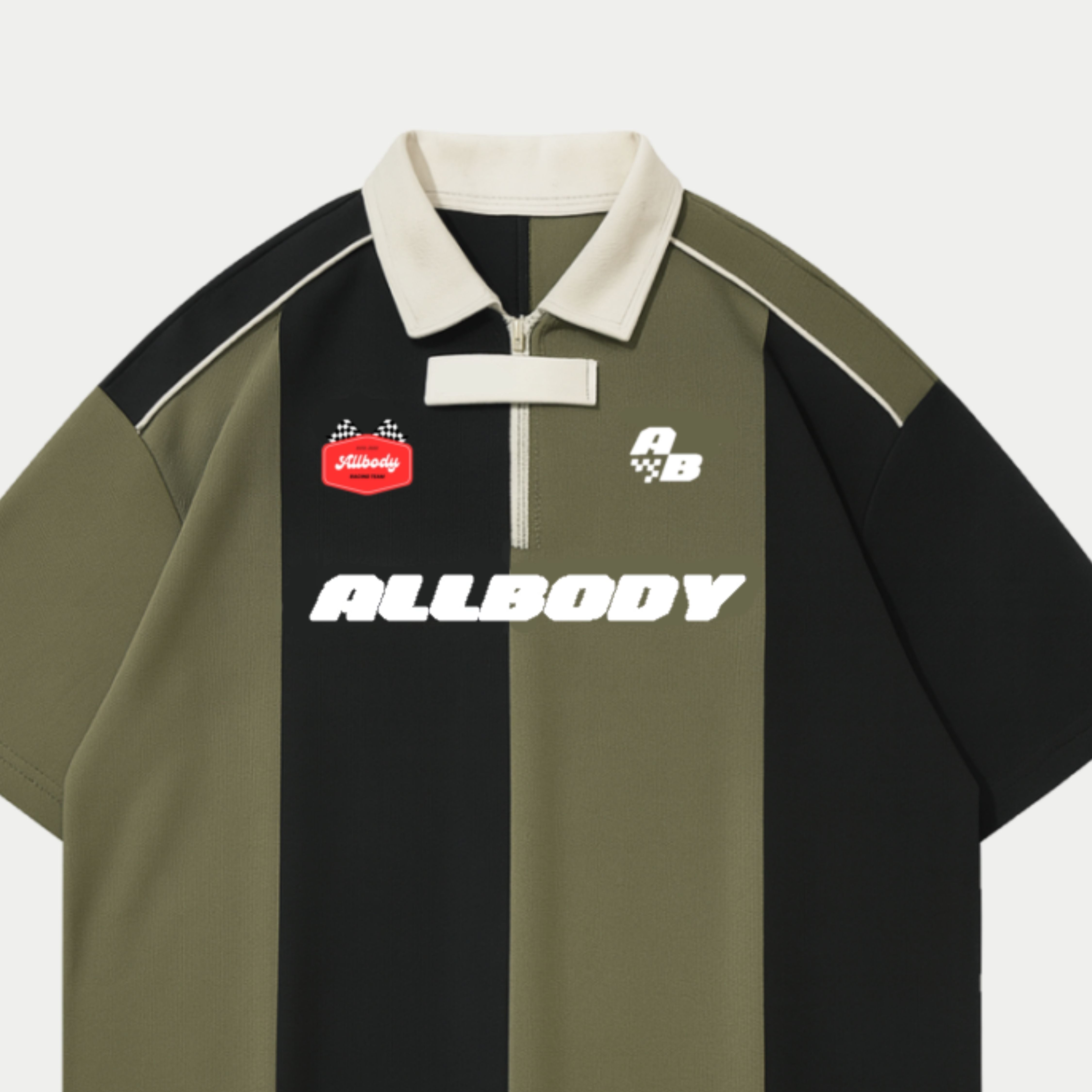 Allbody Oversize Racing Polo Black And Olive
