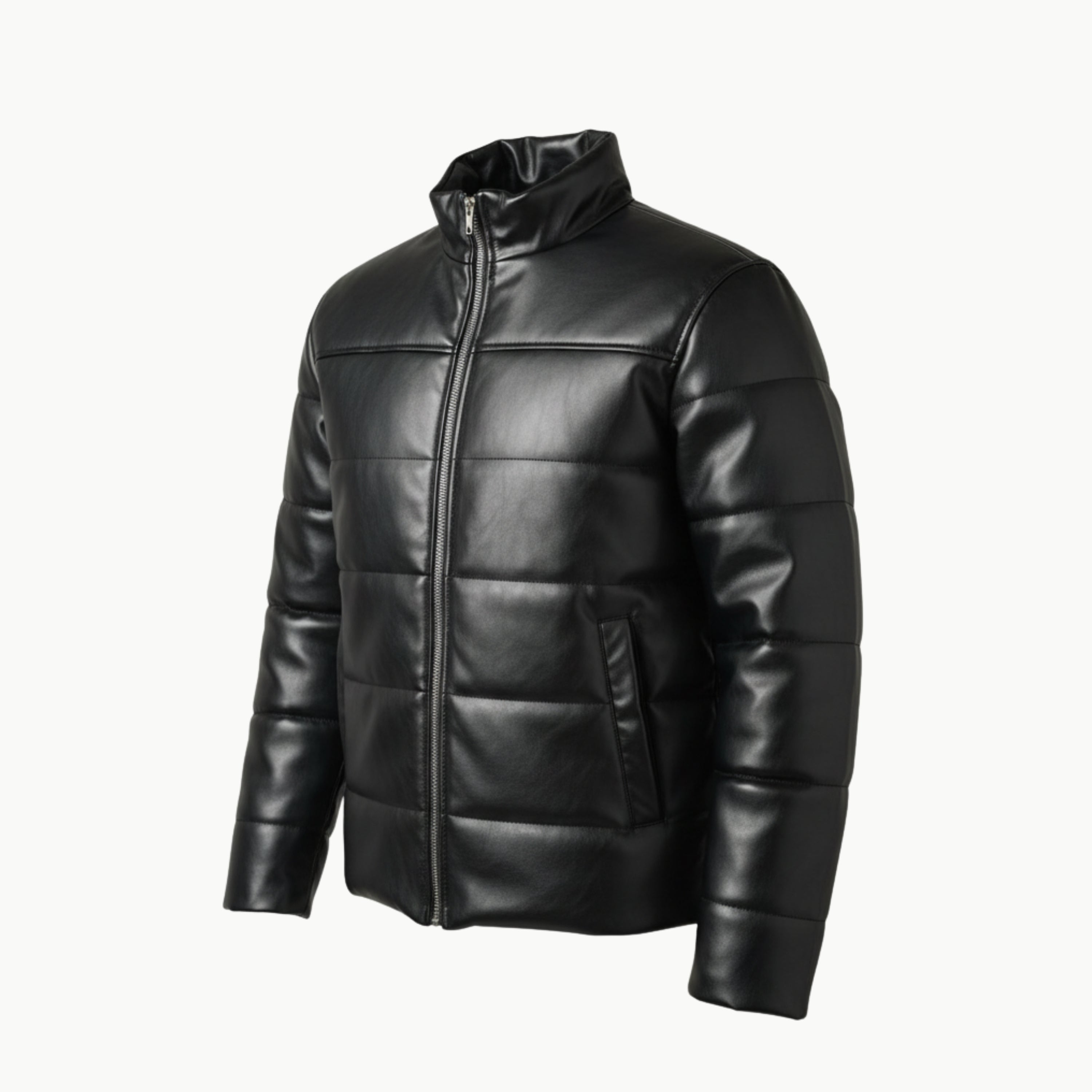 Black Faux Leather Puffer Jacket