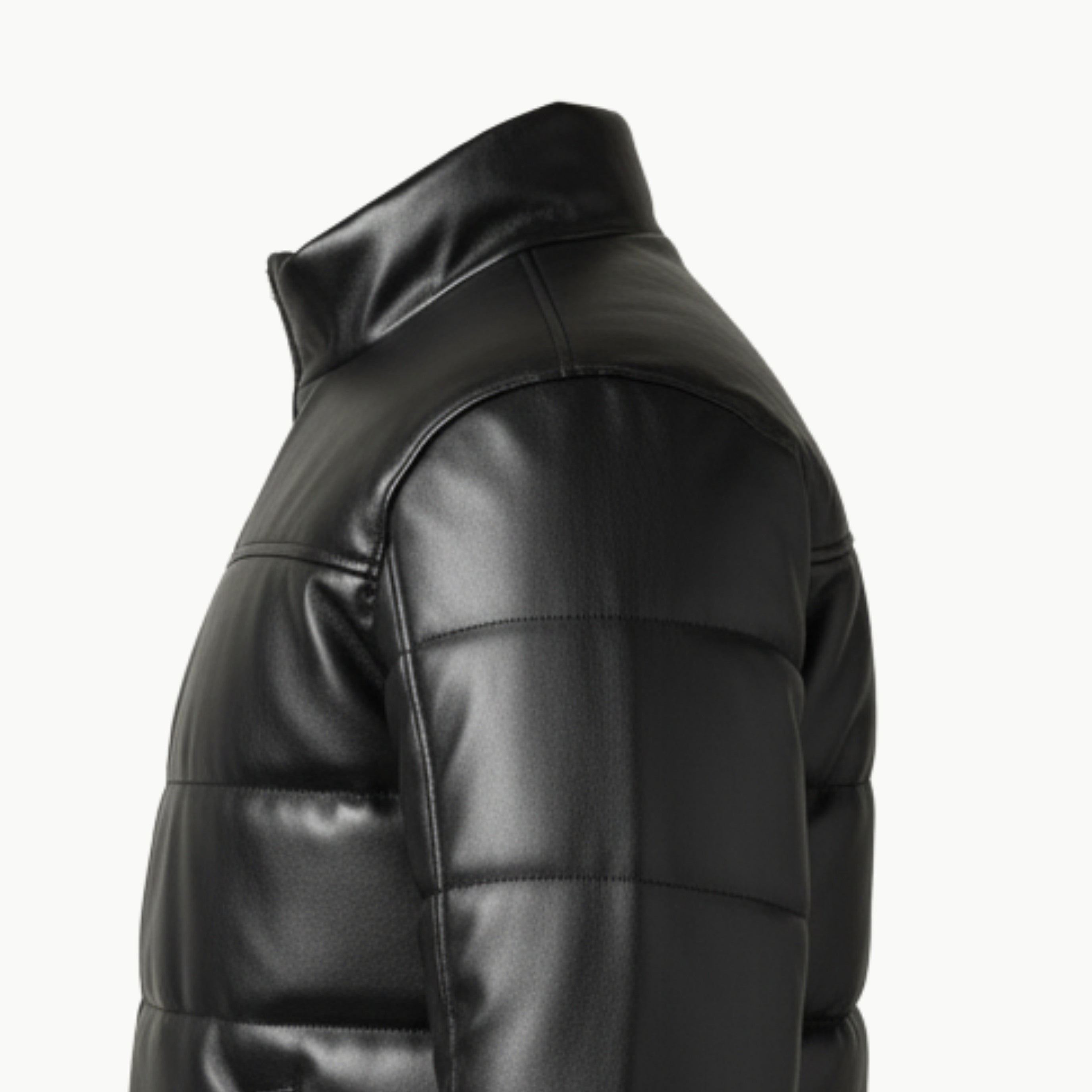 Black Faux Leather Puffer Jacket