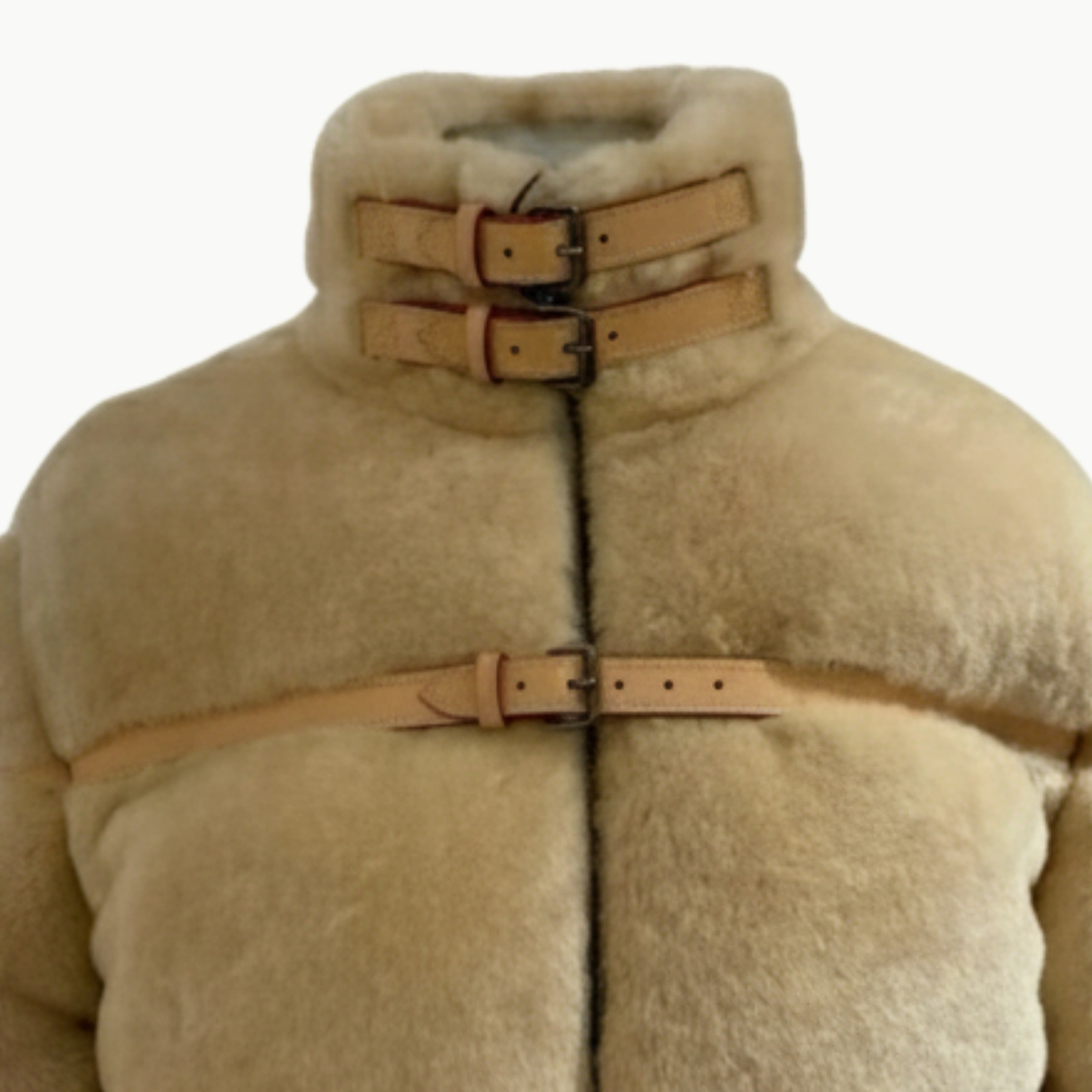 Cream Straps Mohair Fur Jacket