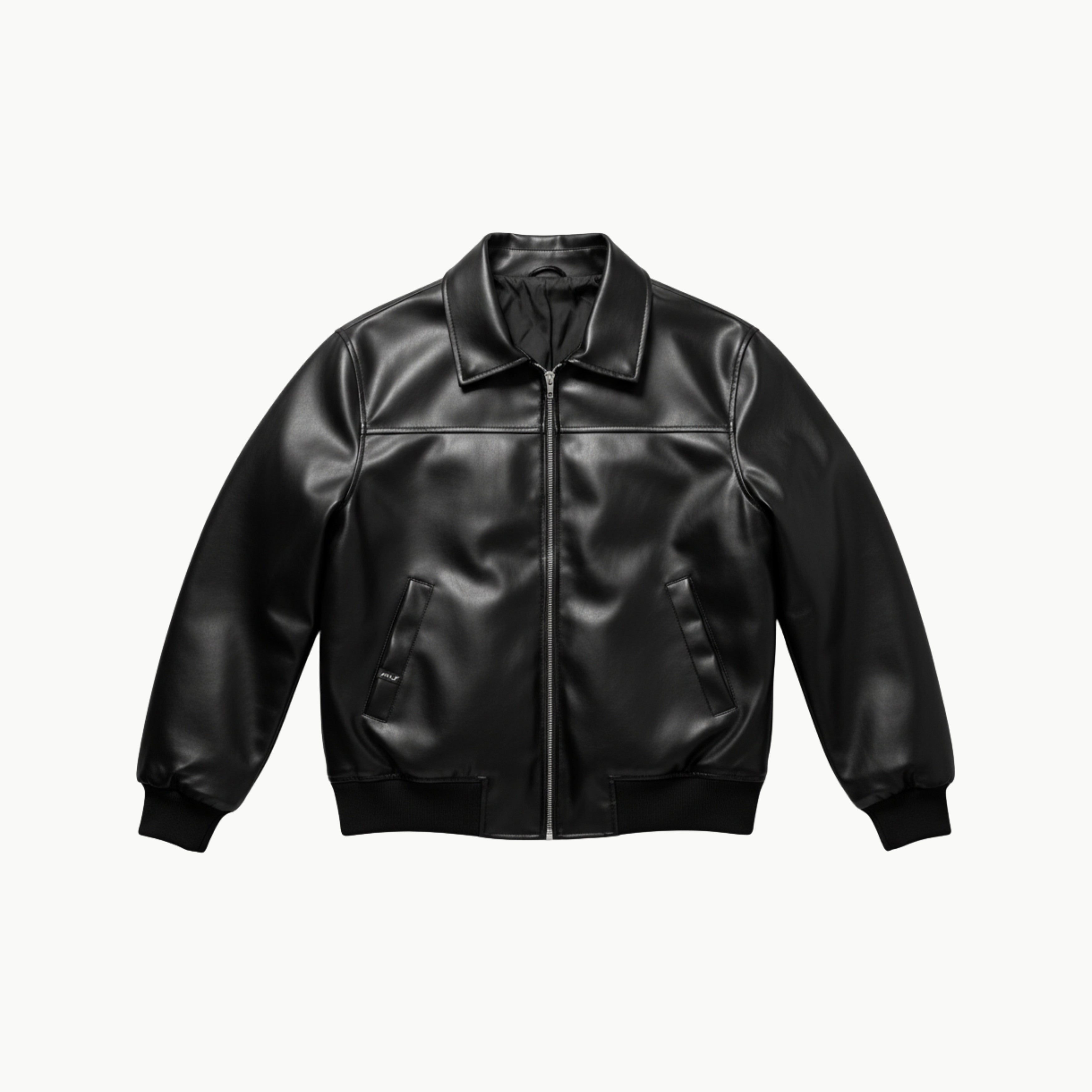 Black Boxy Fit Faux Leather Jacket