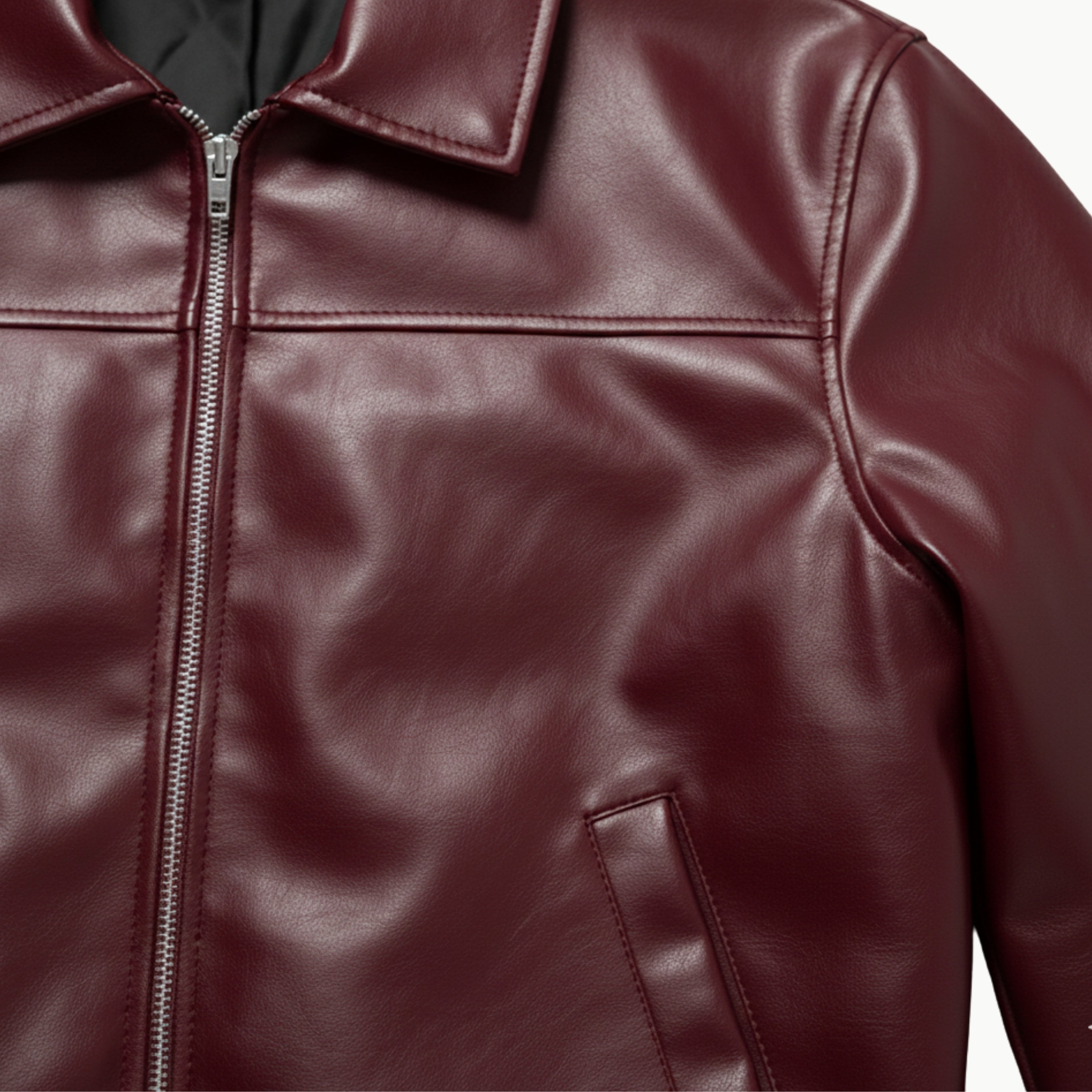 Burgundy Boxy Fit Faux Leather Jacket