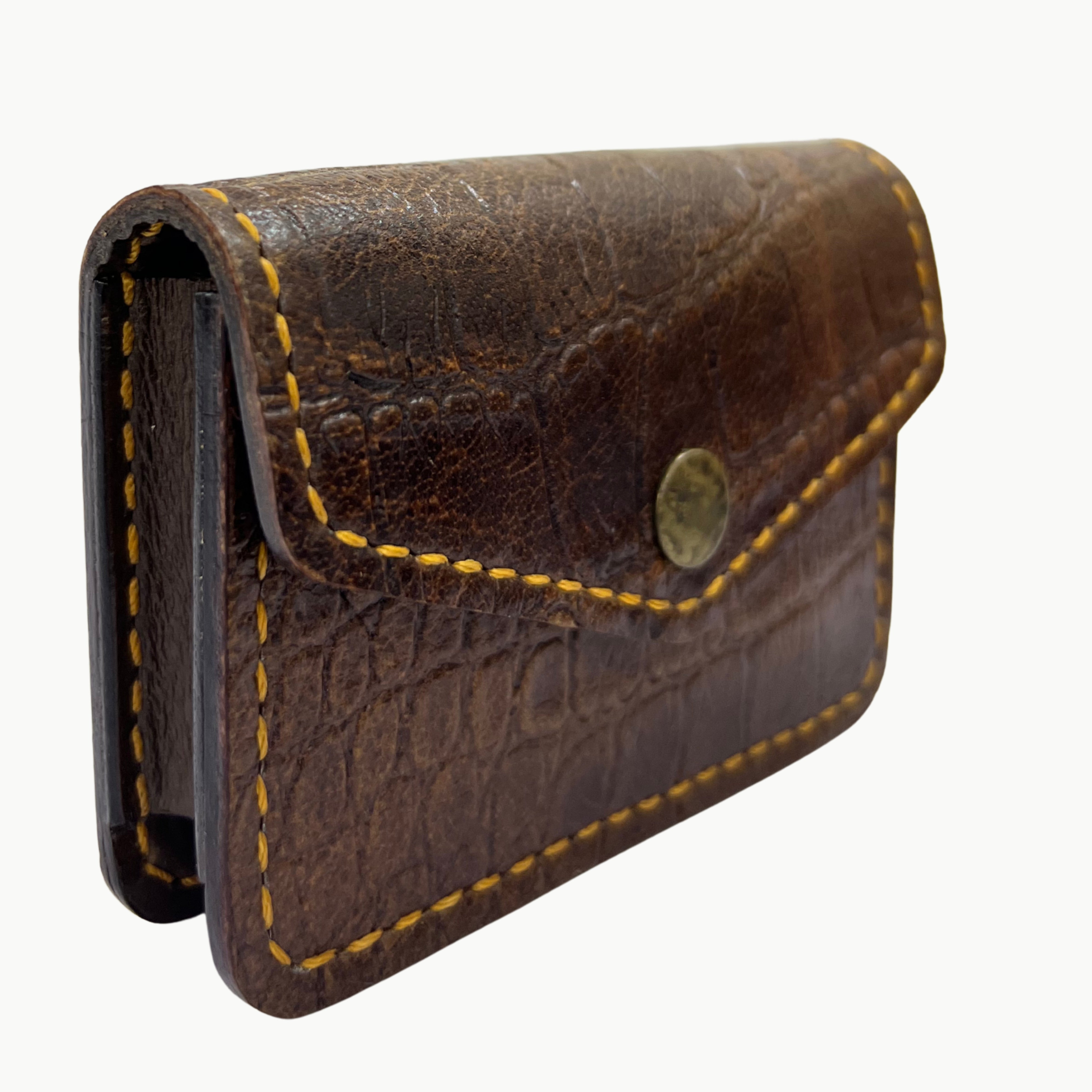 W1 Crocodile Handmade Card Holder Dark Brown