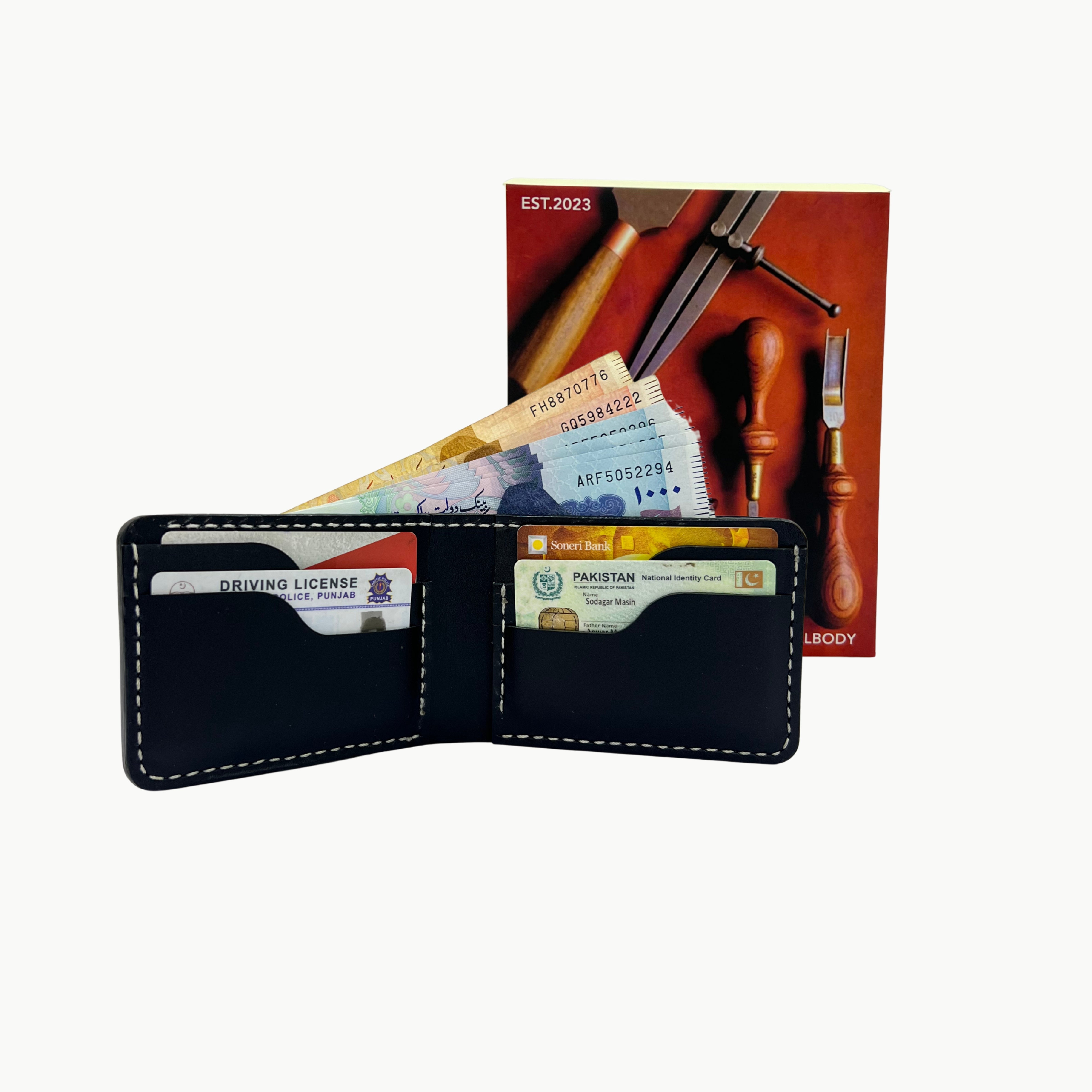W2 Bifold Handmade Leather Wallet Black