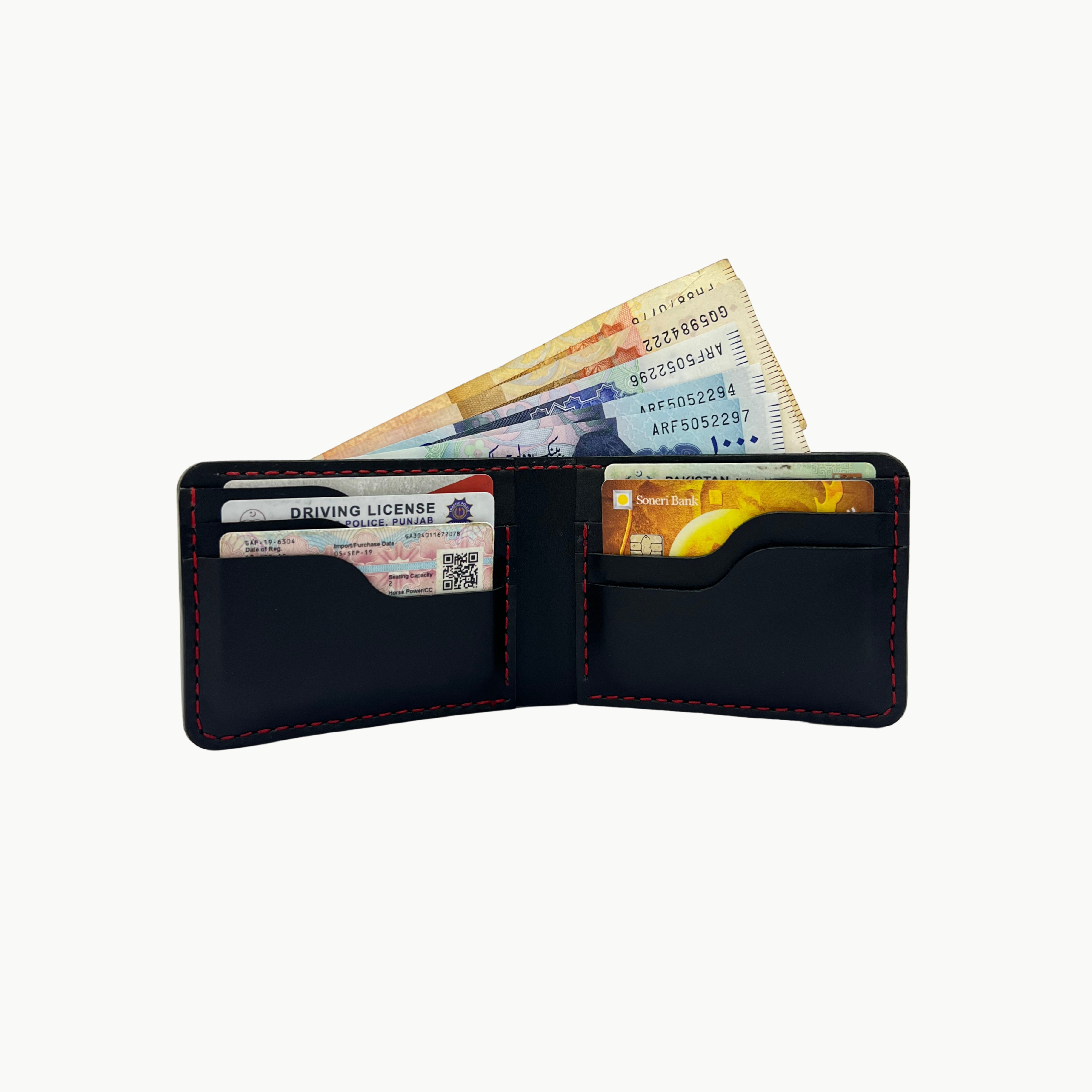 W3 Bifold Handmade Leather Wallet Black - 8 Slots