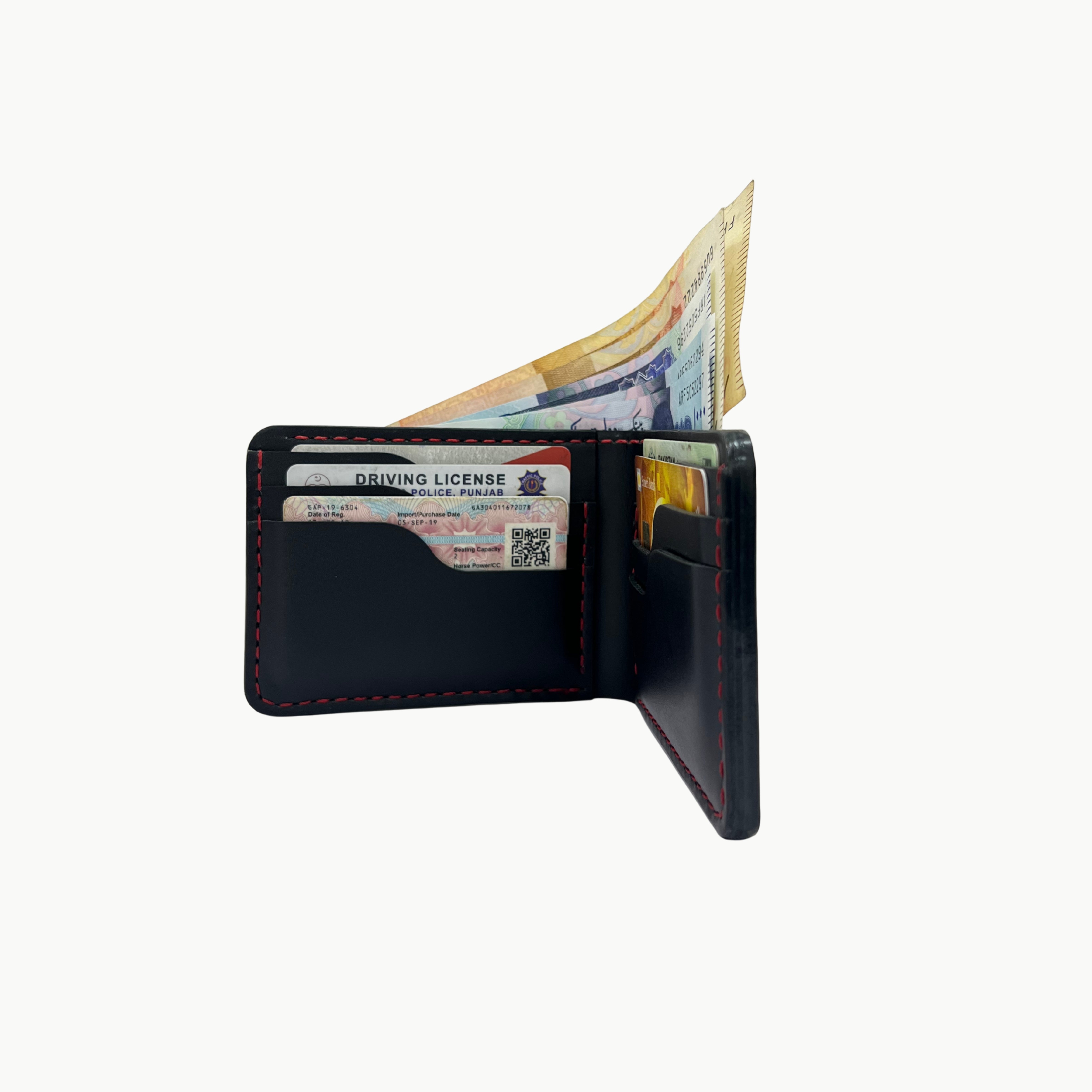 W3 Bifold Handmade Leather Wallet Black - 8 Slots
