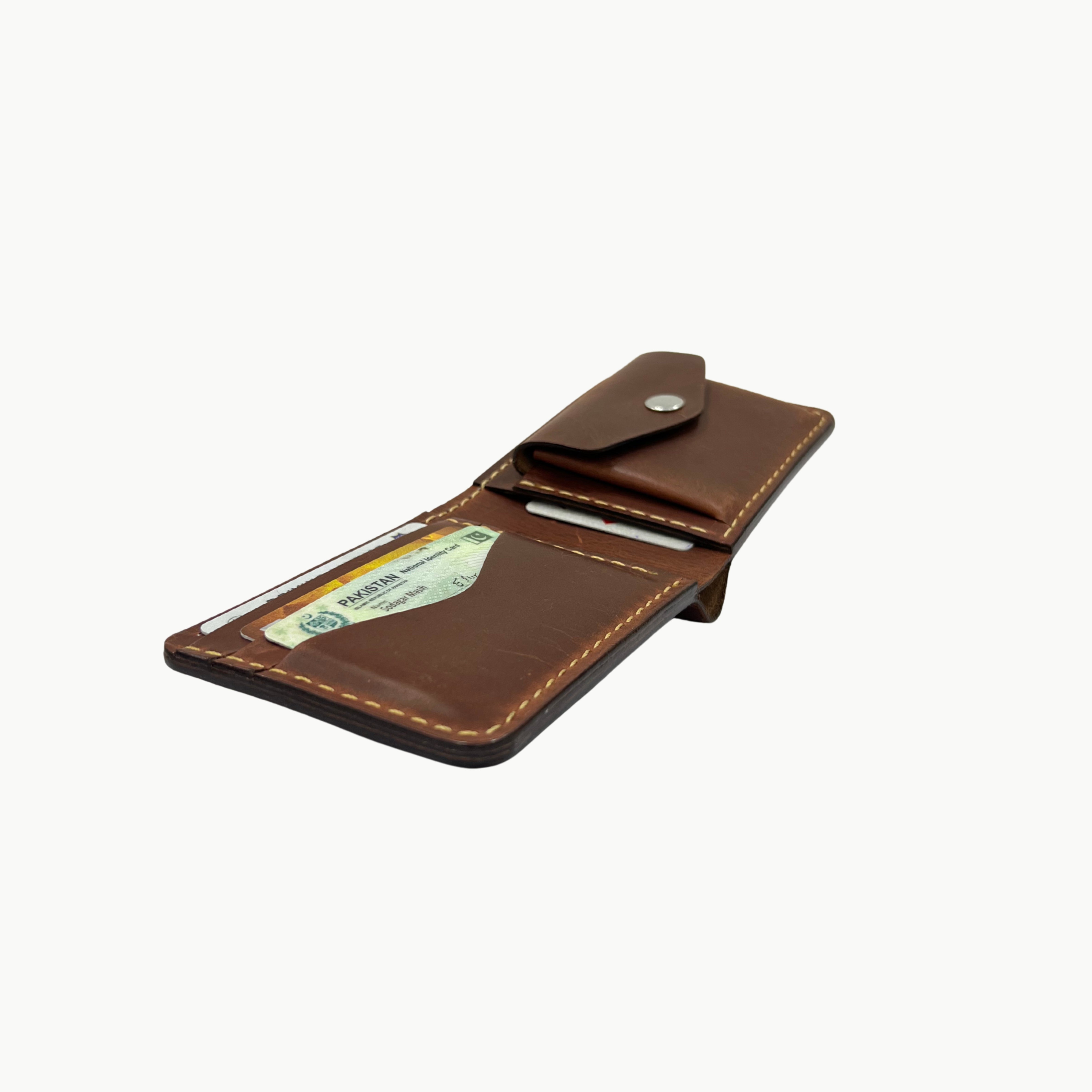W4 Handmade Bifold Coin Leather Wallet Brown
