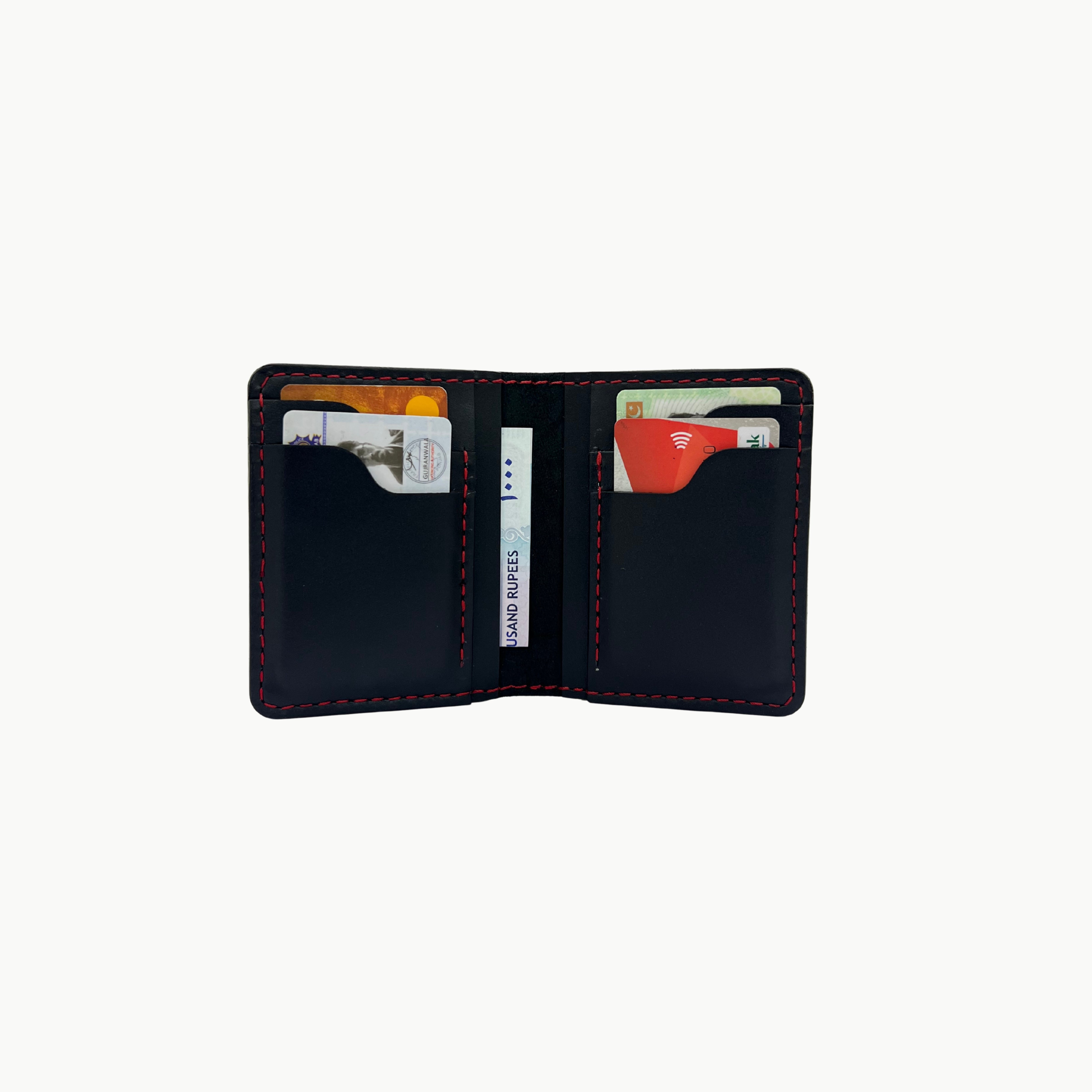 W6 Vertical Bifold Handmade Leather Wallet Black - RT
