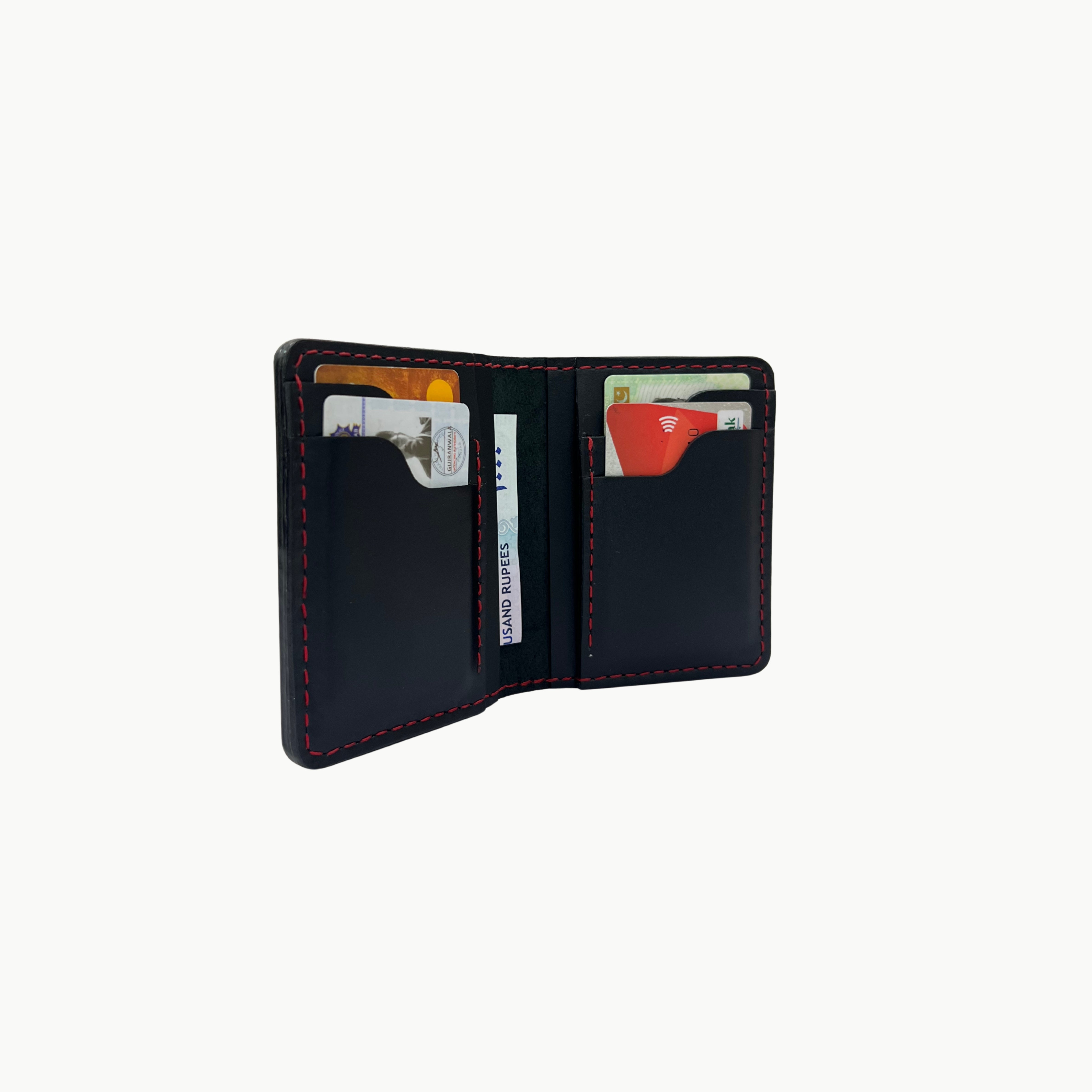 W6 Vertical Bifold Handmade Leather Wallet Black - RT