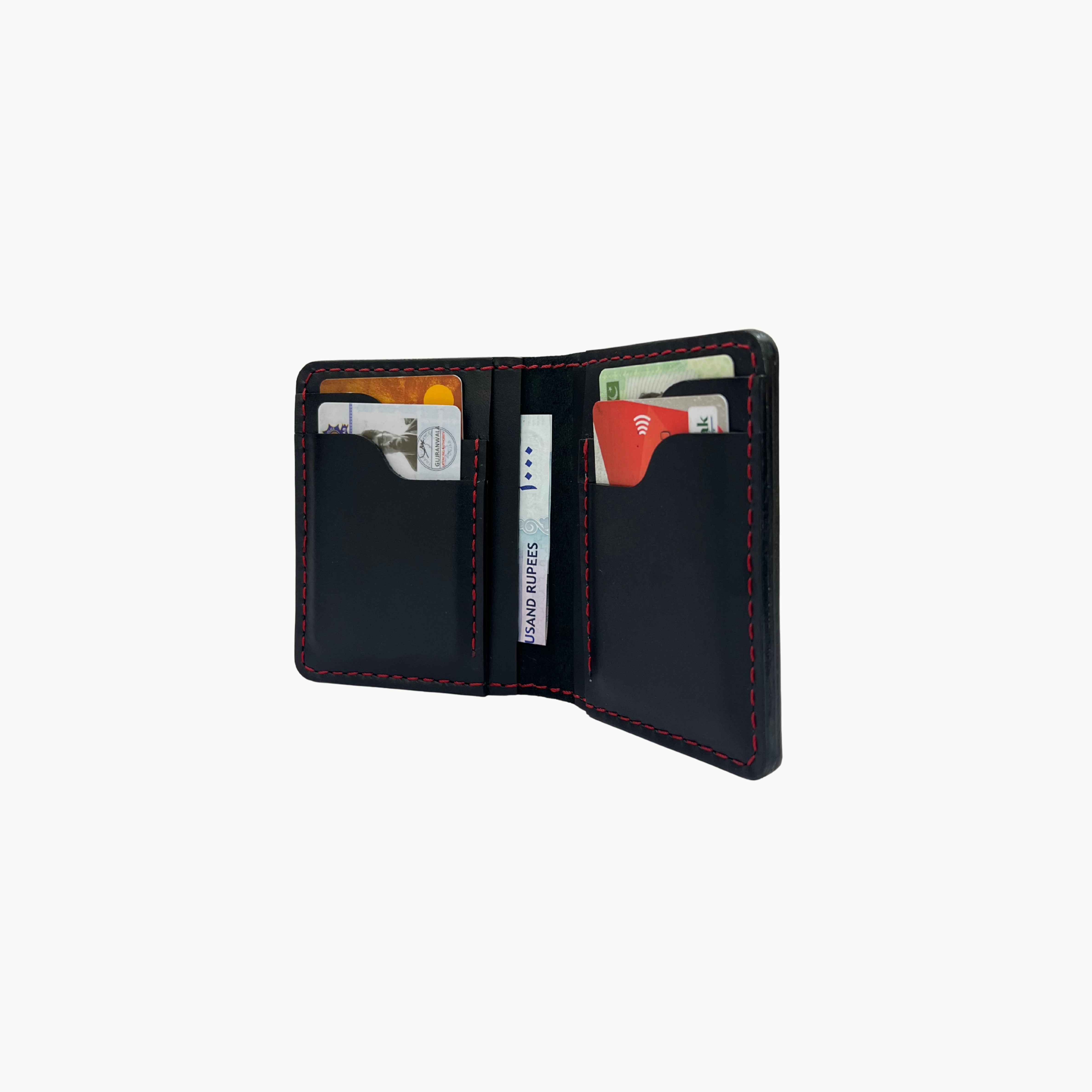 W6 Vertical Bifold Handmade Leather Wallet Black - RT