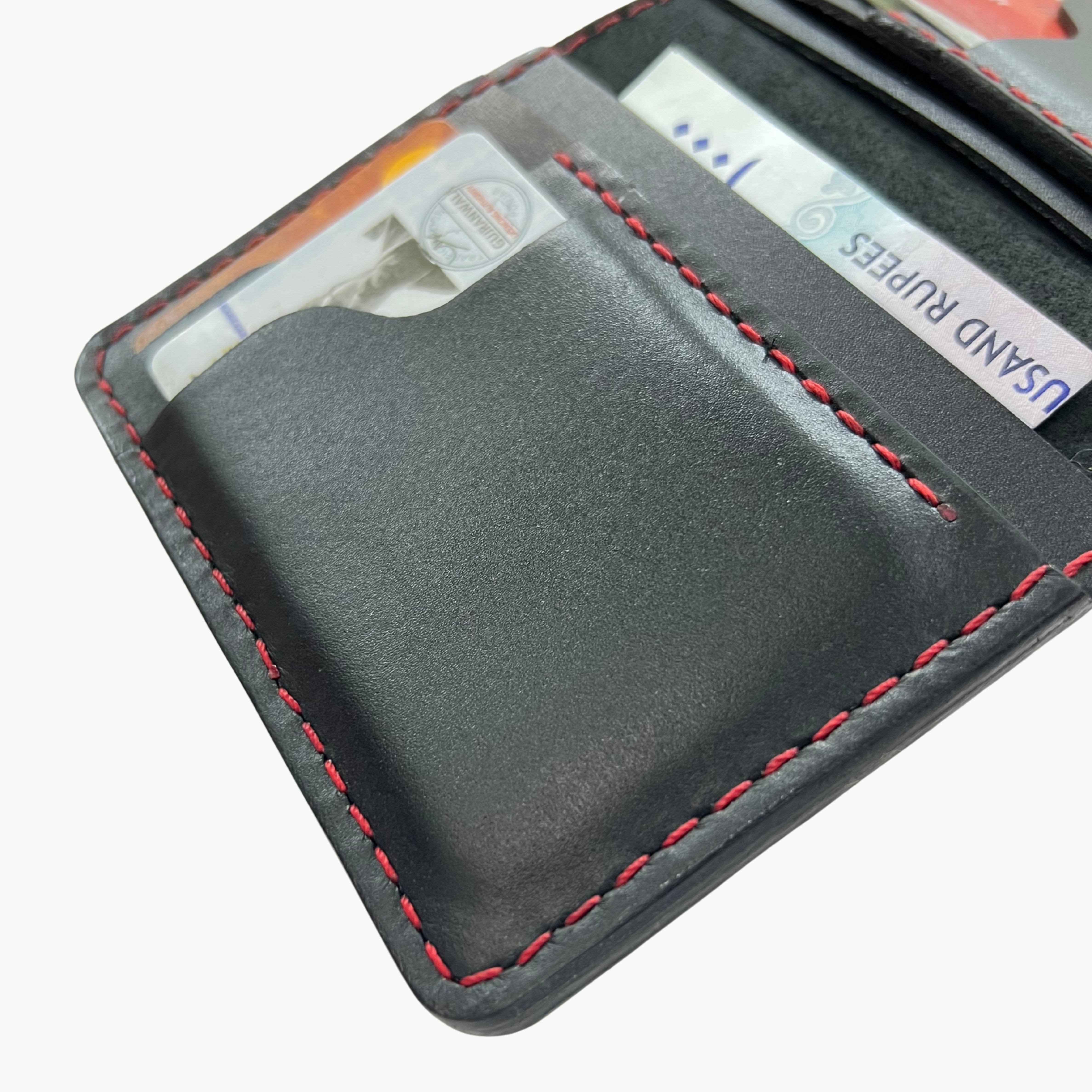 W6 Vertical Bifold Handmade Leather Wallet Black - RT