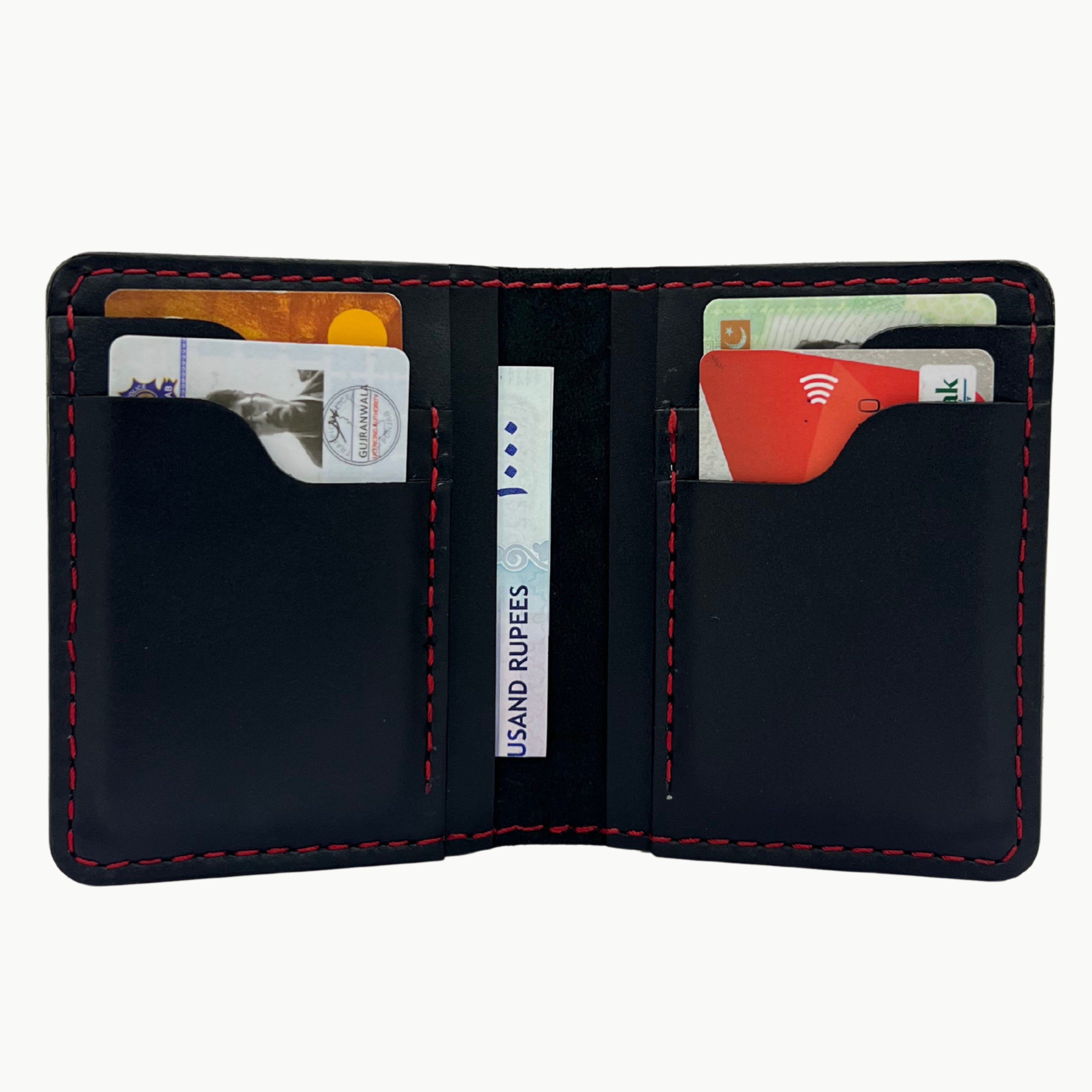 W6 Vertical Bifold Handmade Leather Wallet Black - RT