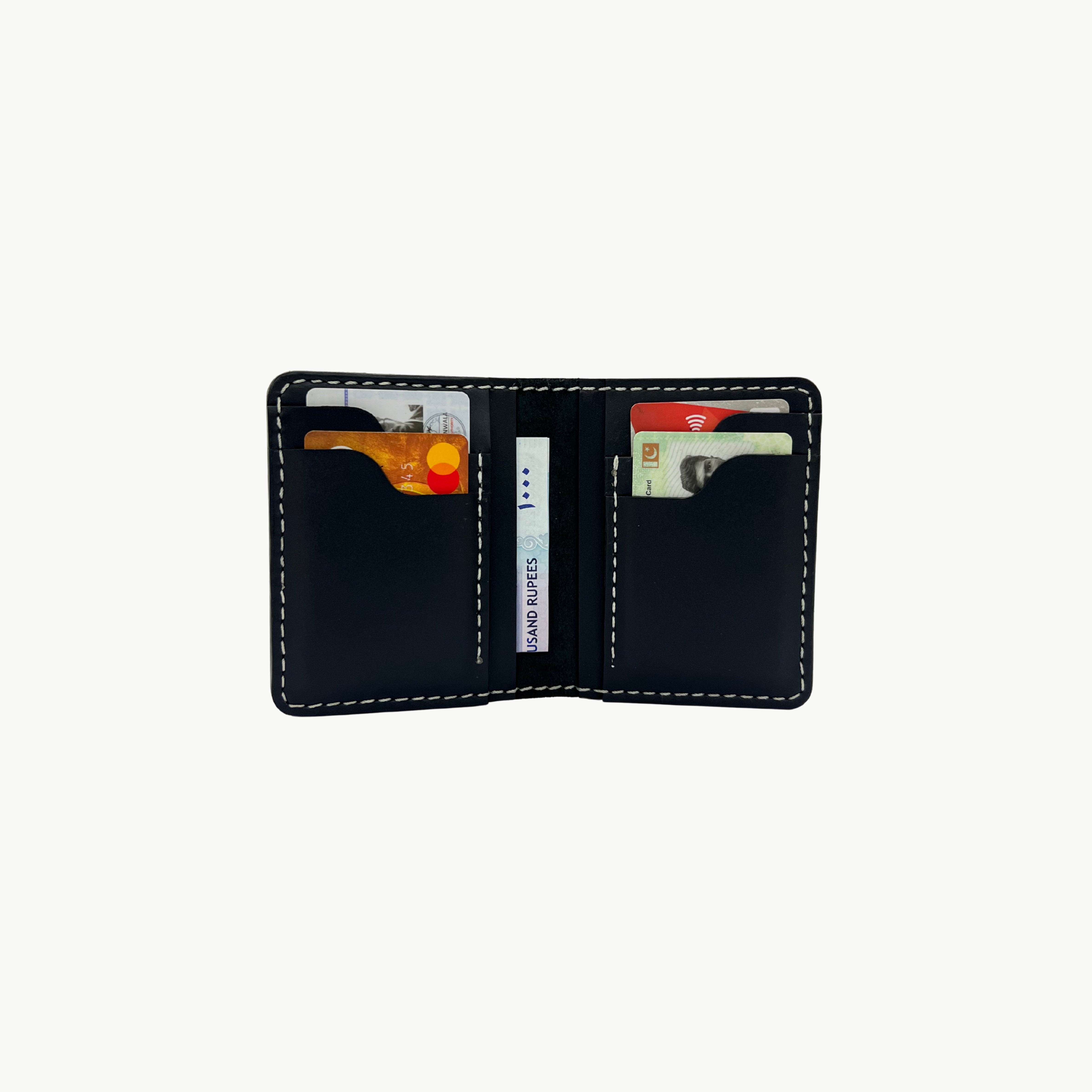 W6 Vertical Bifold Handmade Leather Wallet Black - WT