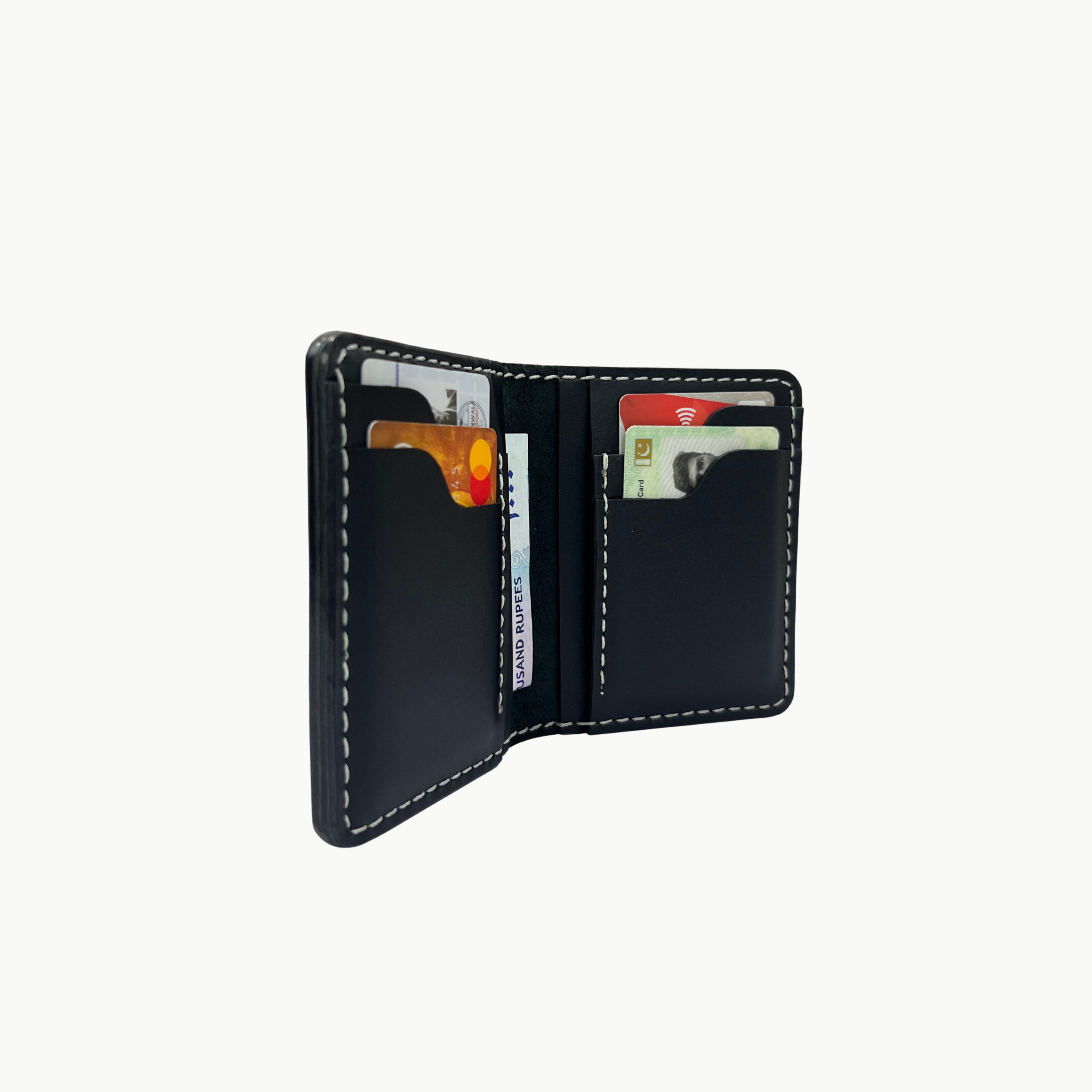 W6 Vertical Bifold Handmade Leather Wallet Black - WT