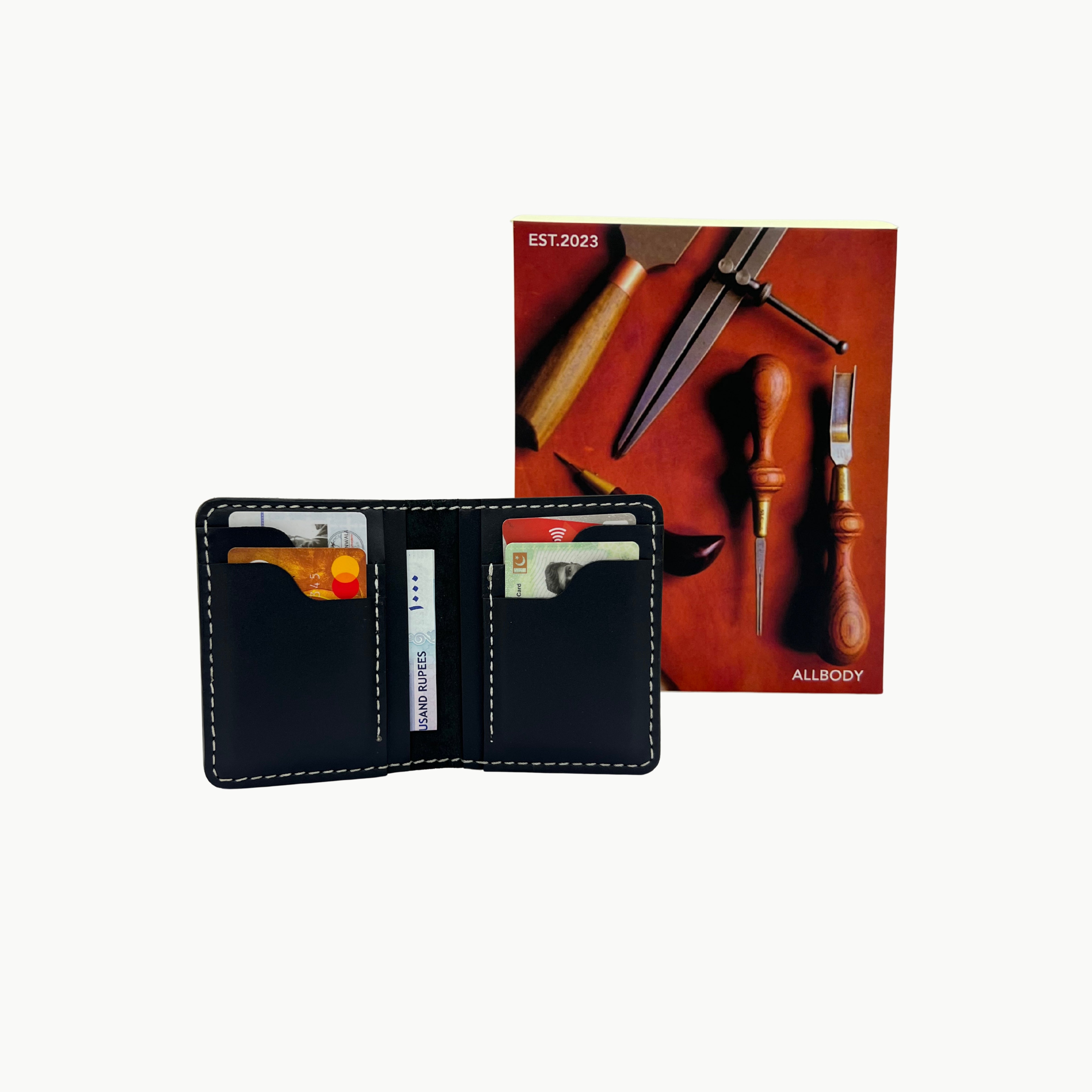 W6 Vertical Bifold Handmade Leather Wallet Black - WT