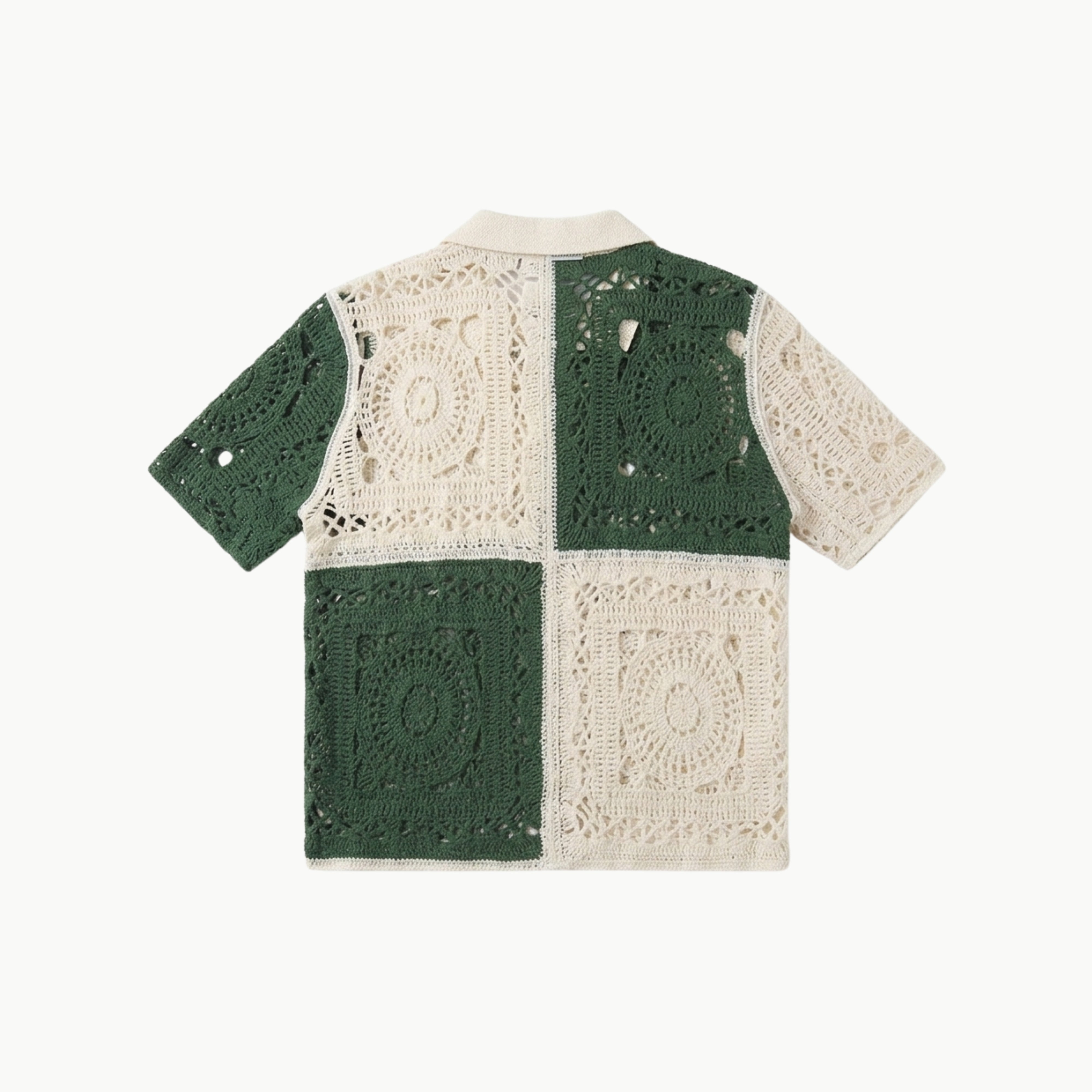 Handmade Crochet Shirt White-Green
