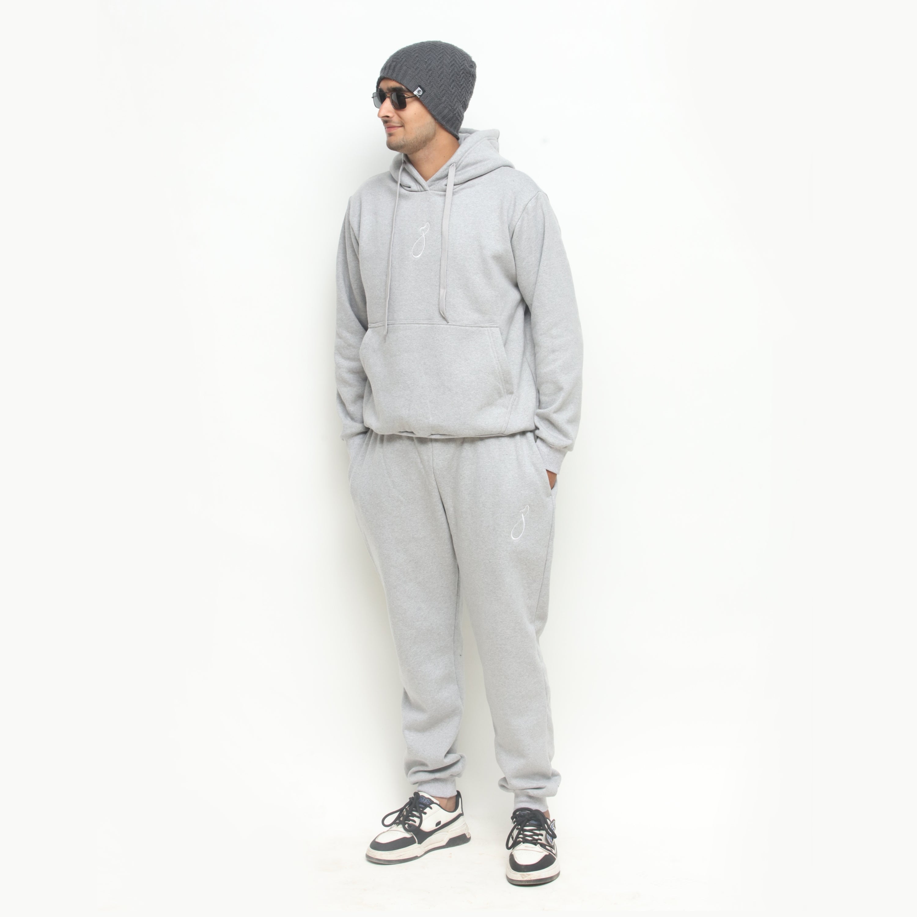 Embroidered Heather Grey Hooded Tracksuit