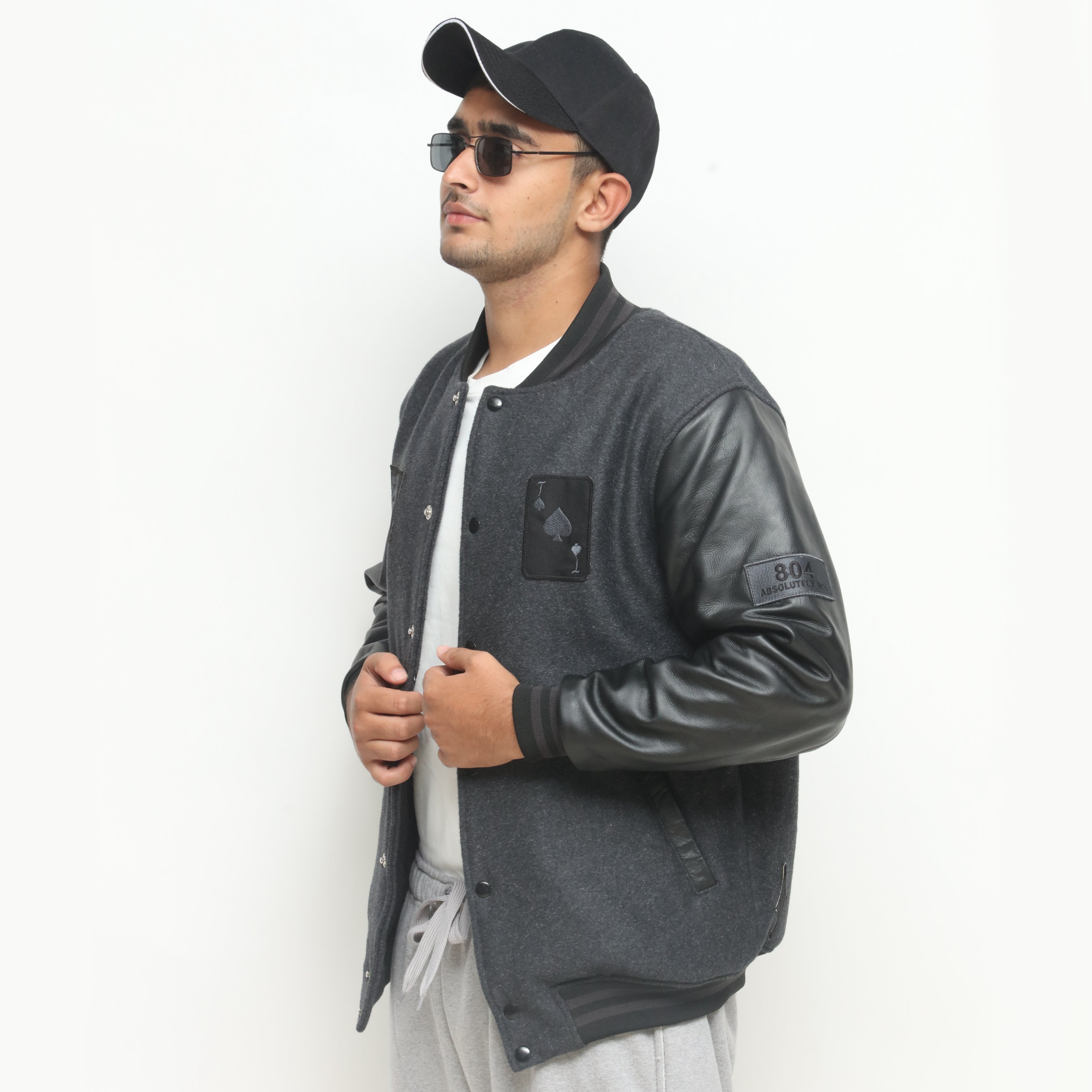 804 Black And Dark Grey Letterman Jacket