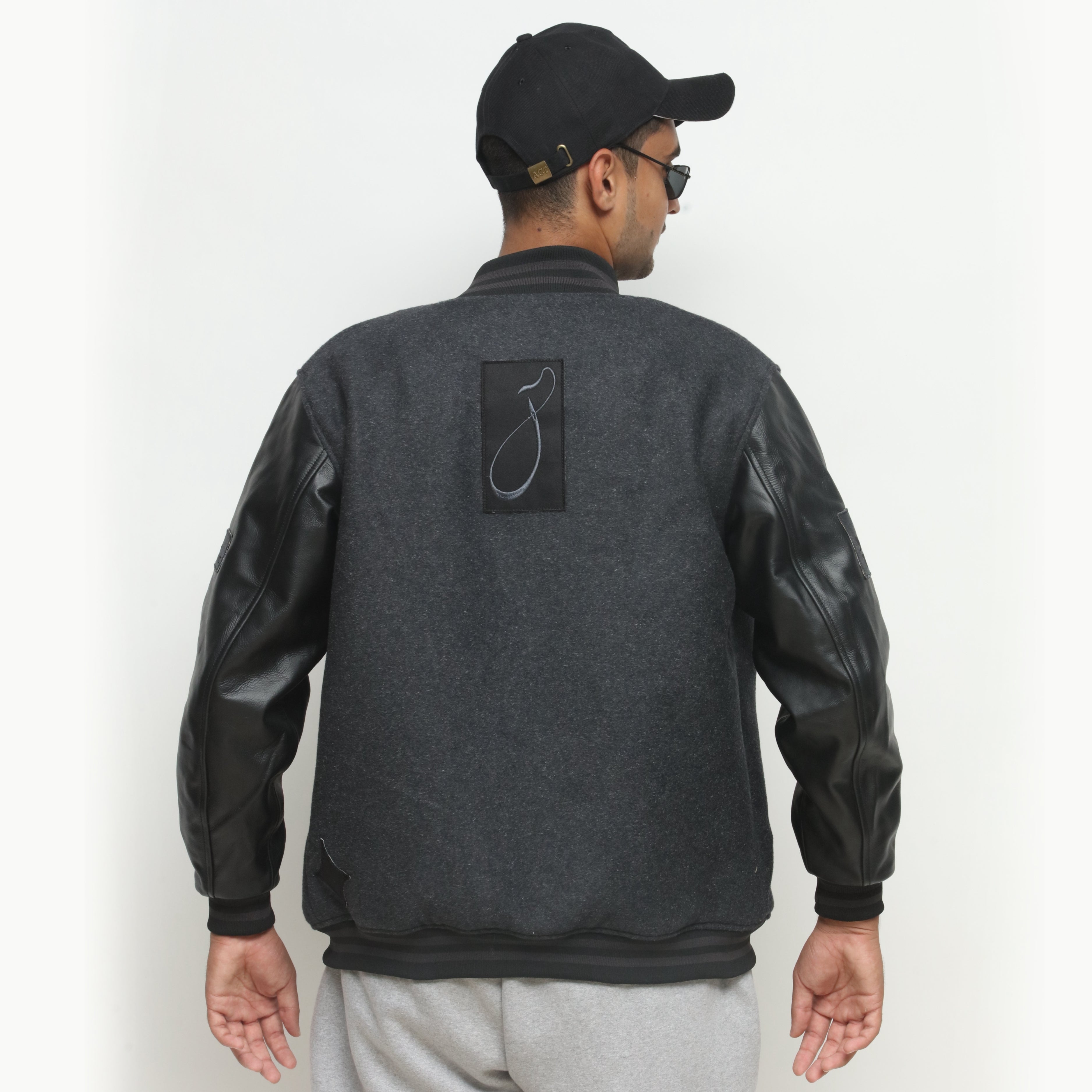 804 Black And Dark Grey Letterman Jacket