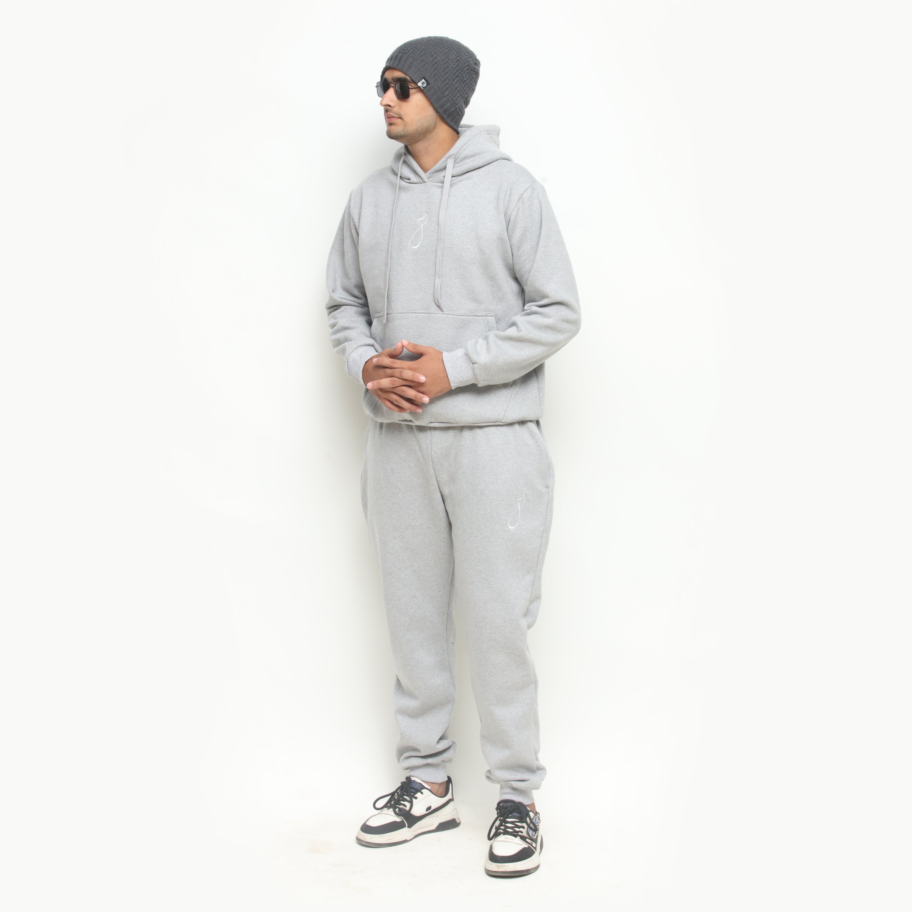 Embroidered Heather Grey Hooded Tracksuit