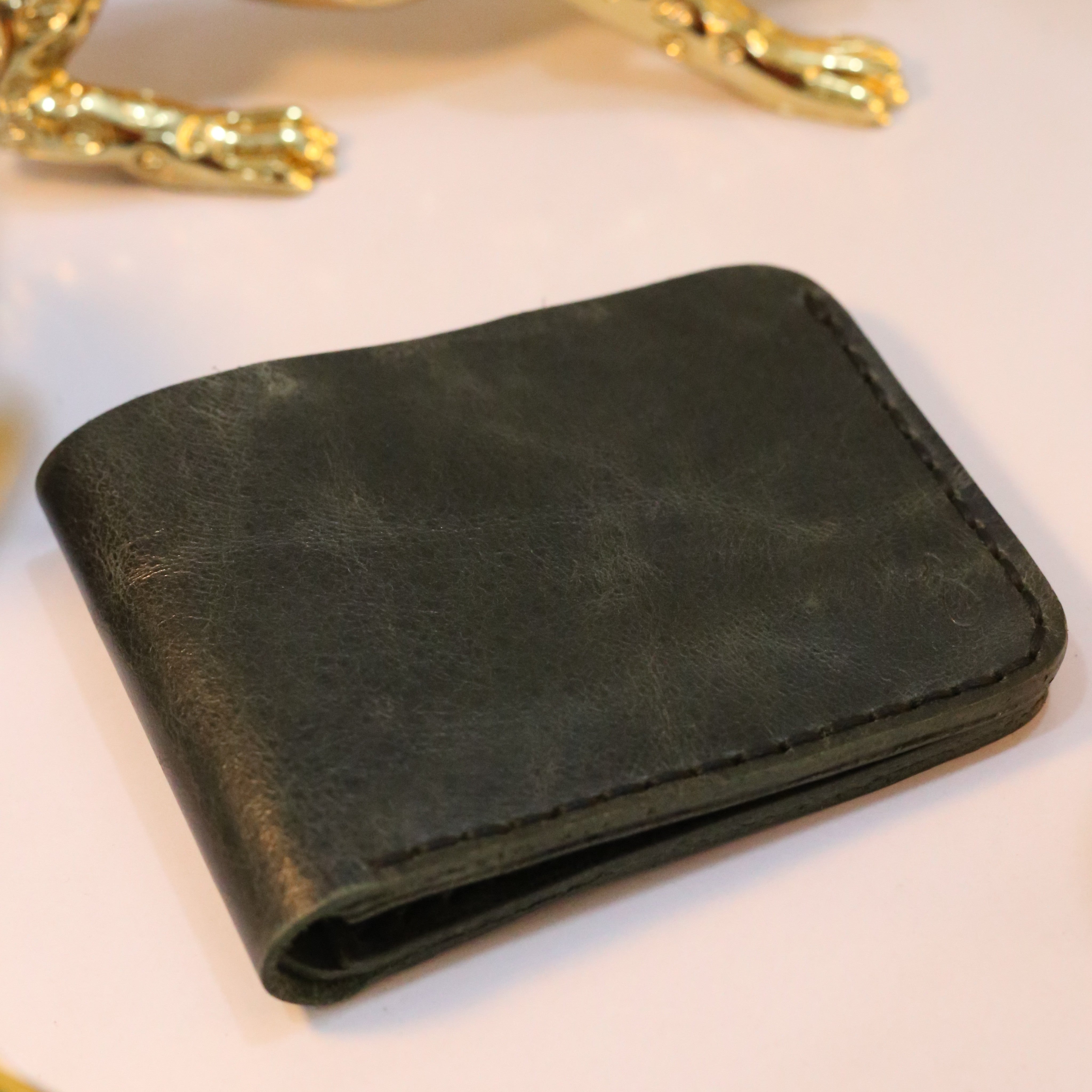 W2 Bi-Fold Handmade Leather Wallet Stone Green