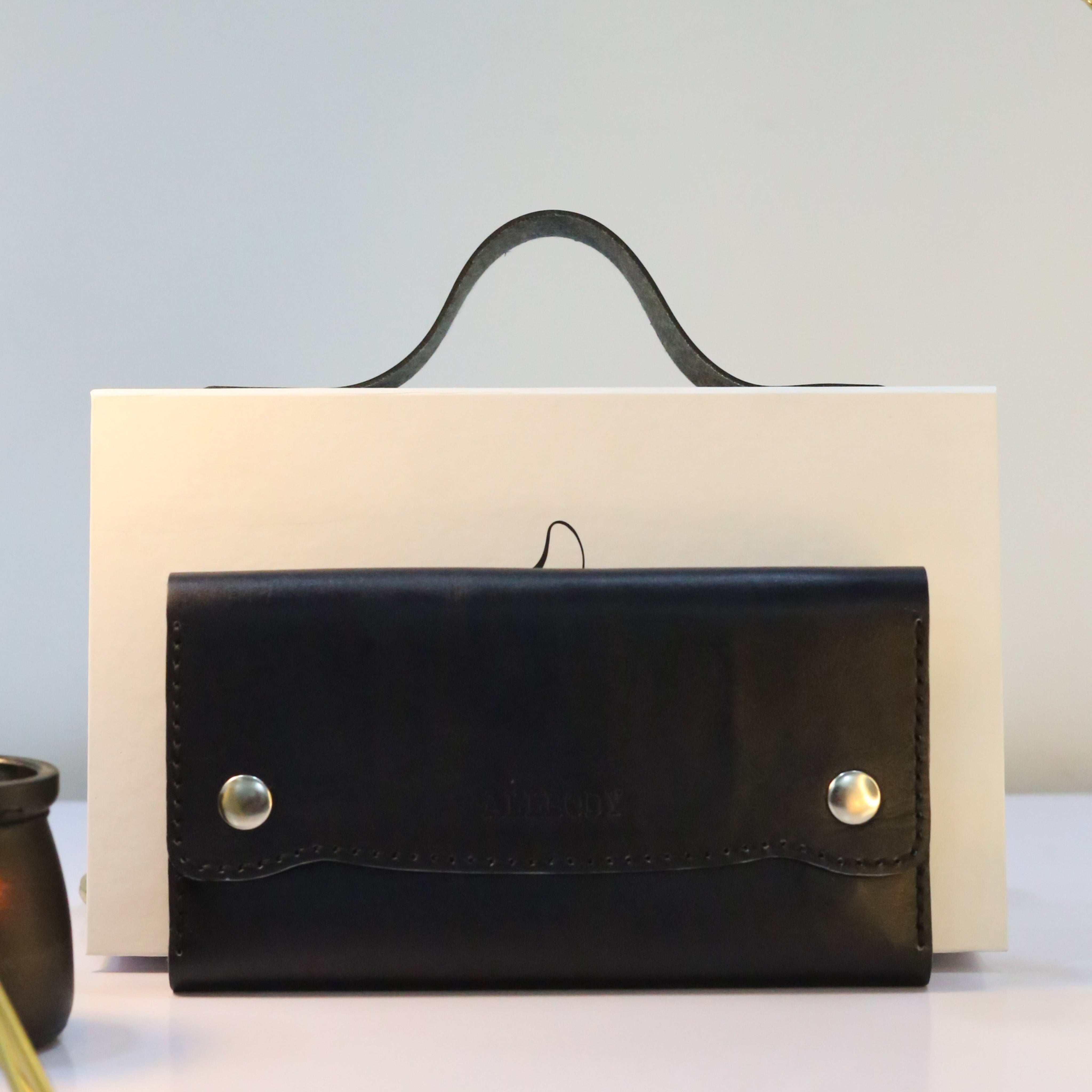 W10 Long Unisex Handmade Leather Wallet Navy Blue