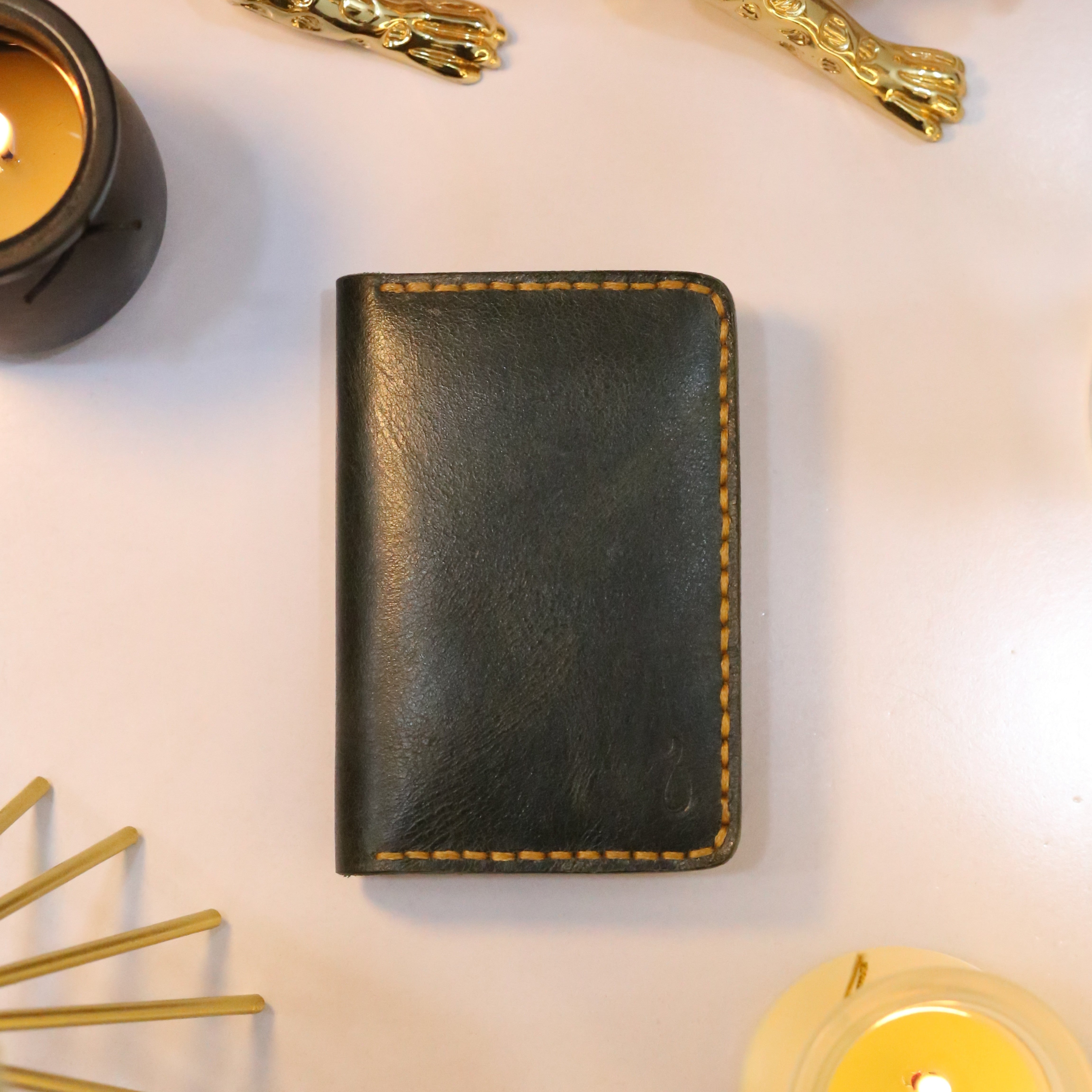 W5 Handmade Leather Wallet Stone Green & Brown