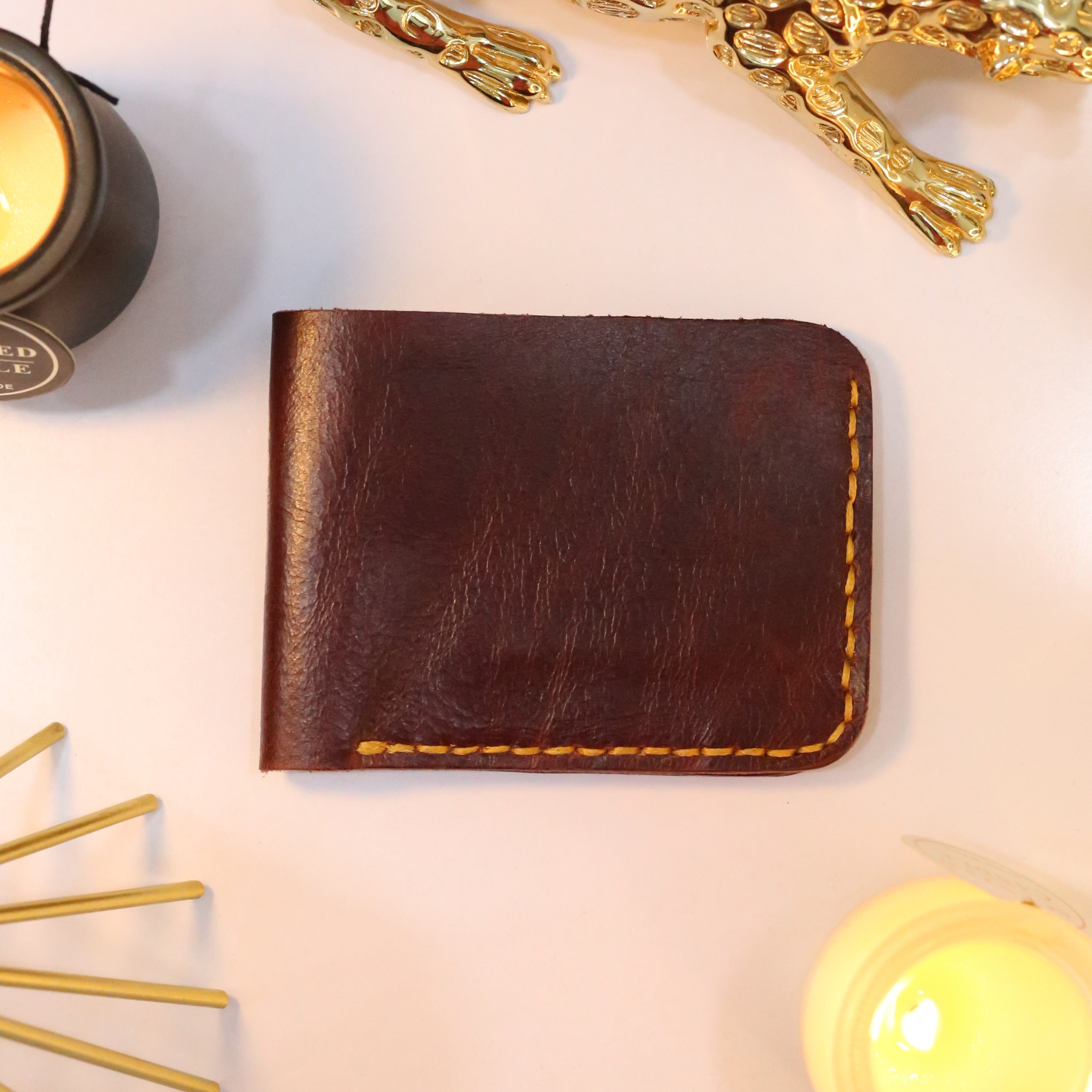 W2 Bi-Fold Handmade Leather Wallet Maroon