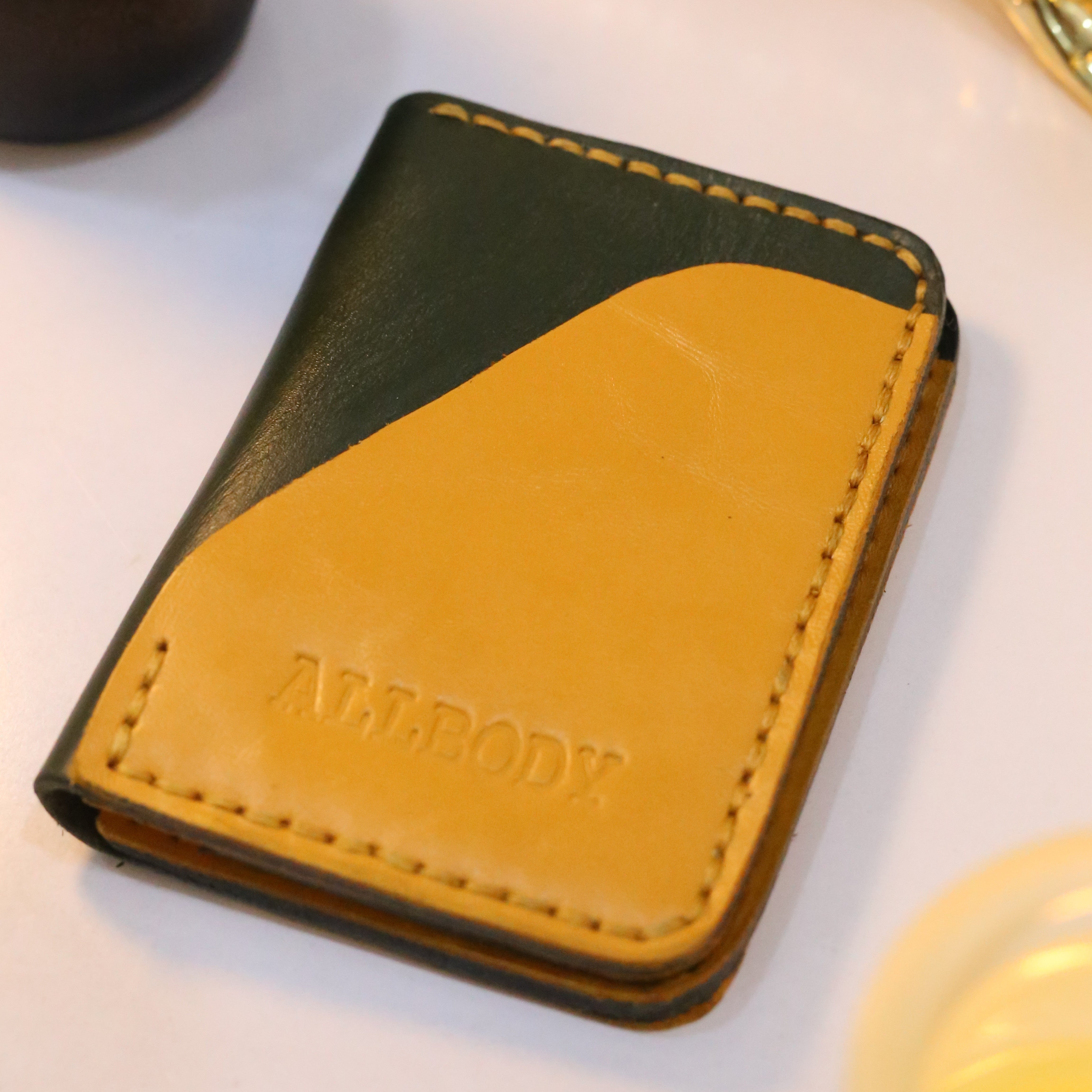 W4 Handmade Leather Wallet Stone Green & Mustard
