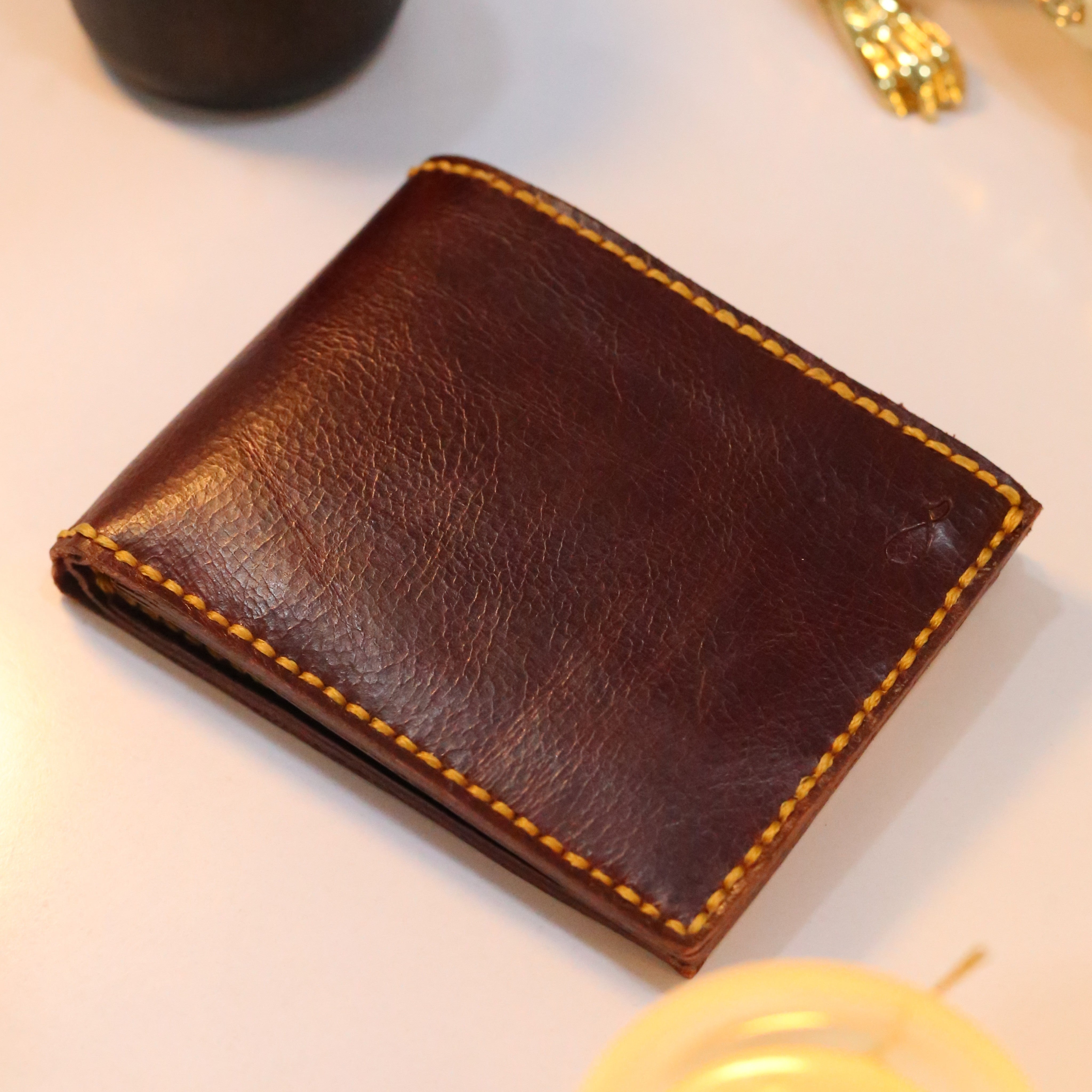W7 Handmade Leather Coin Wallet Maroon