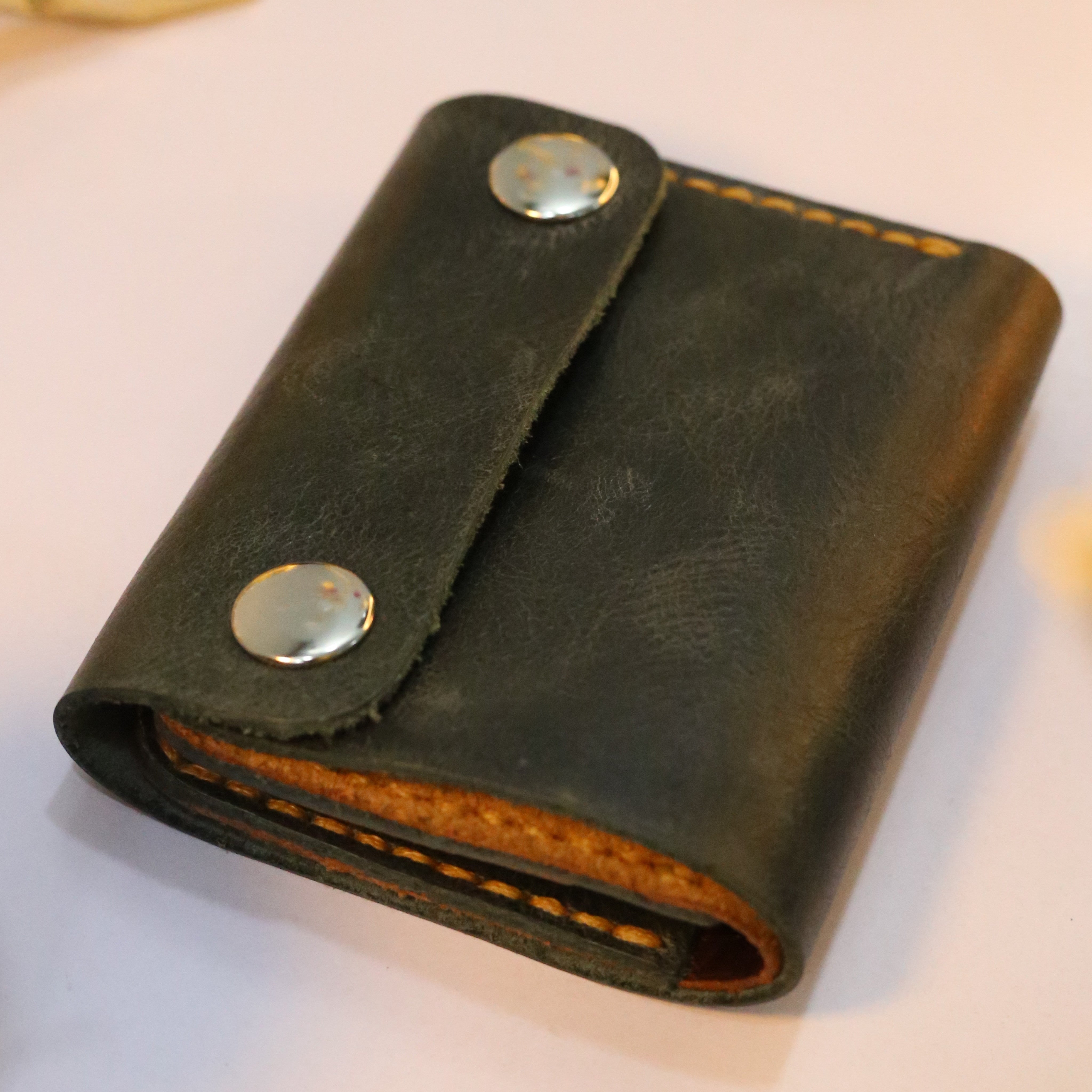 W8 Hybrid Handmade Leather Wallet Stone Green & Brown