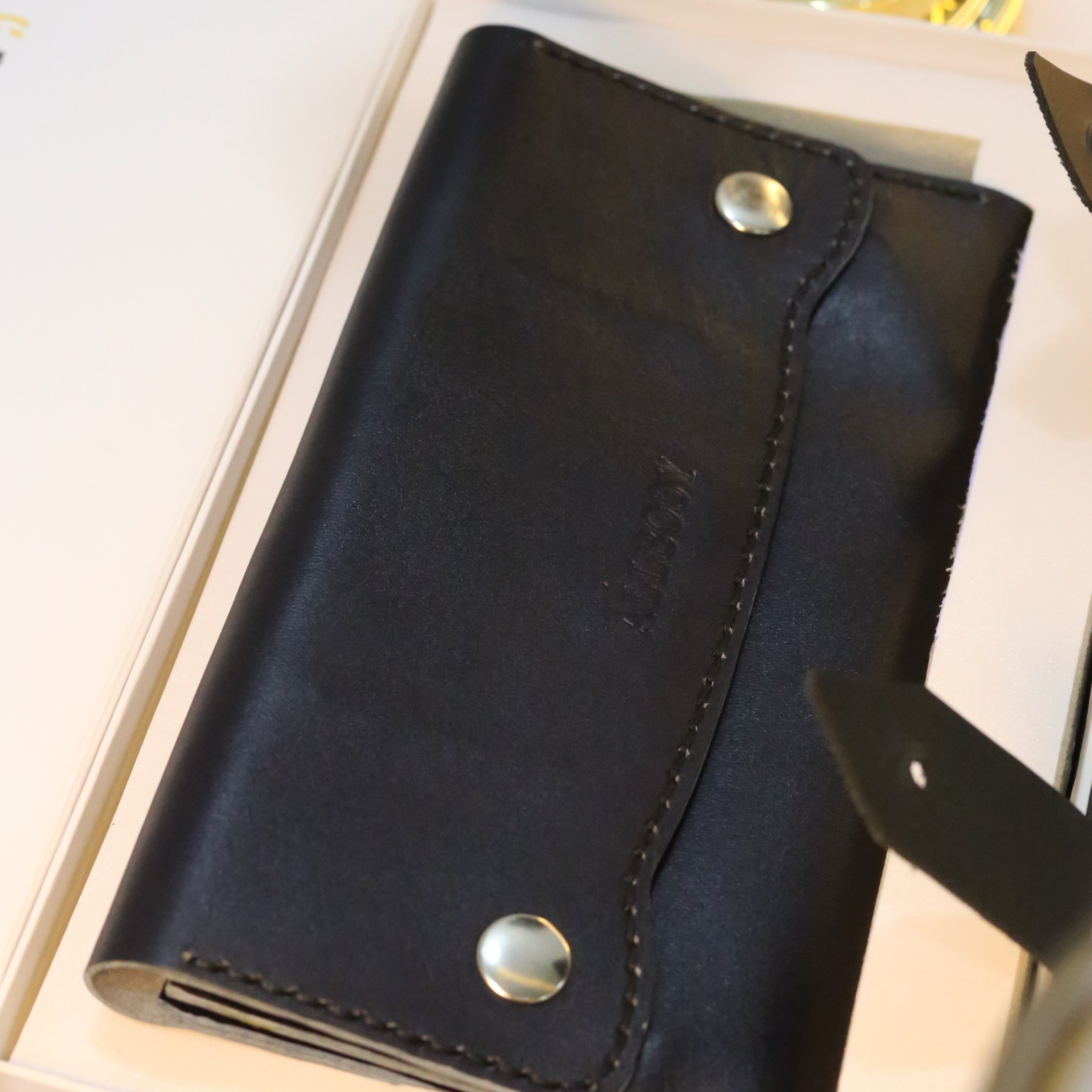 W10 Long Unisex Handmade Leather Wallet Navy Blue