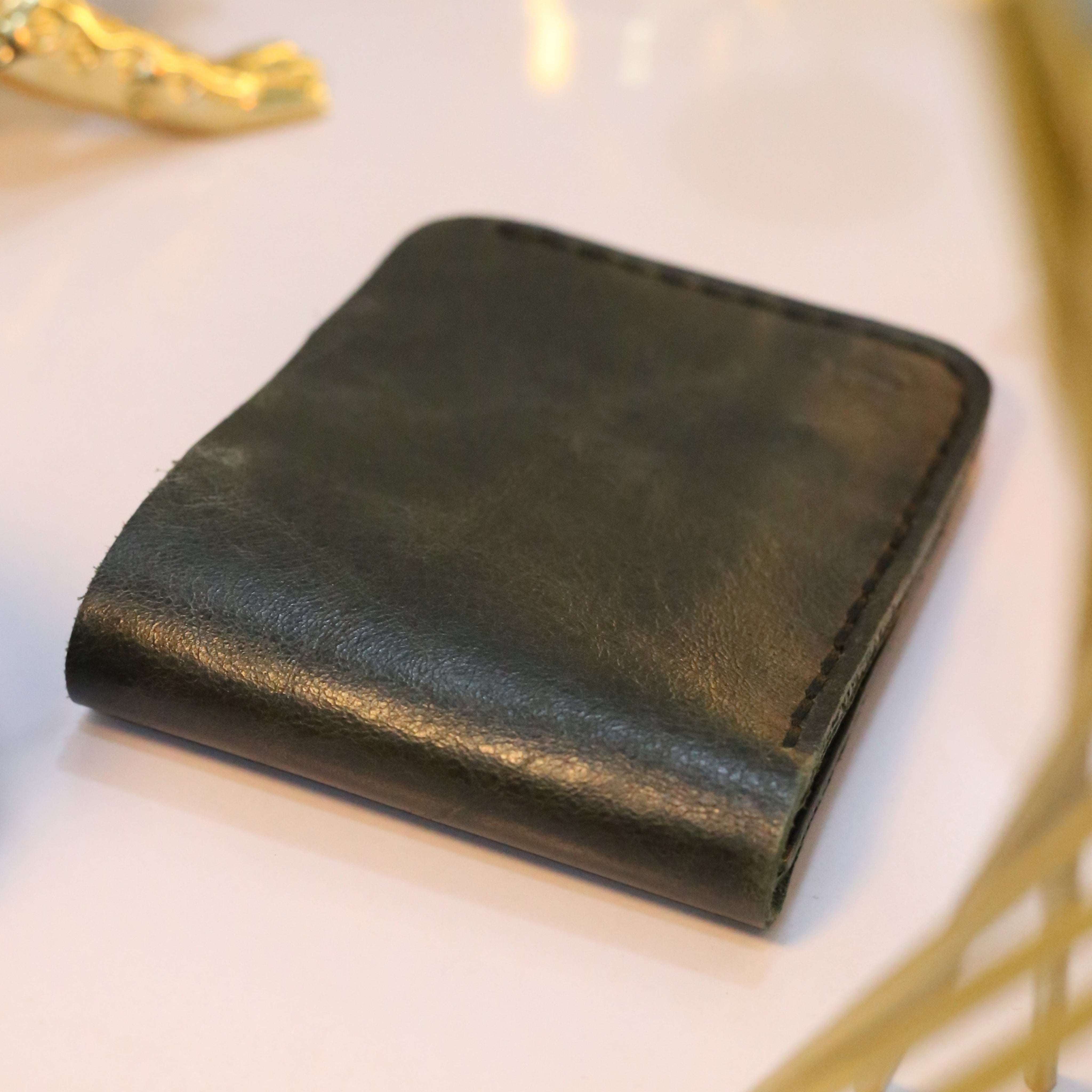 W2 Bi-Fold Handmade Leather Wallet Stone Green