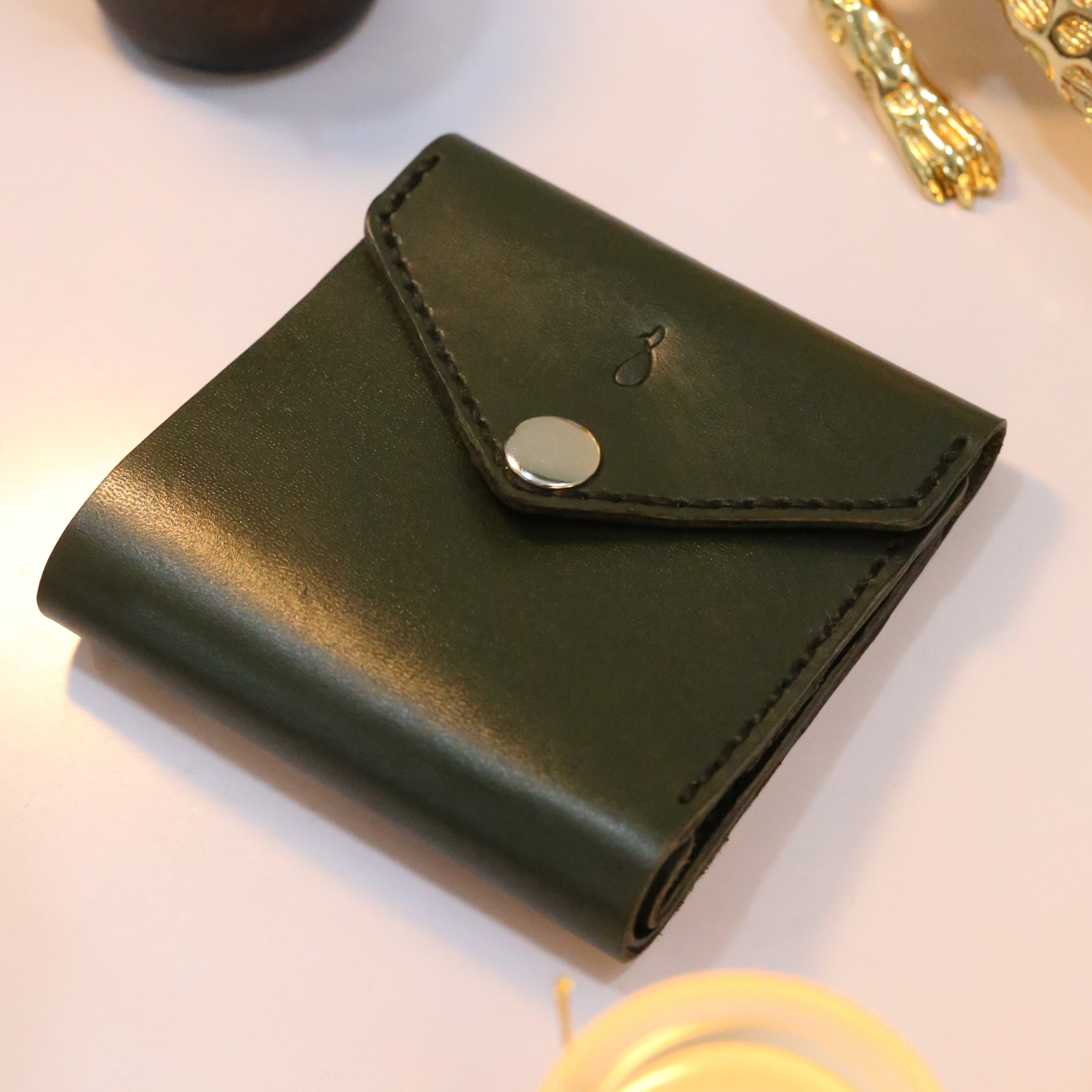 W6 Big Flap Handmade Leather Wallet Olive Green