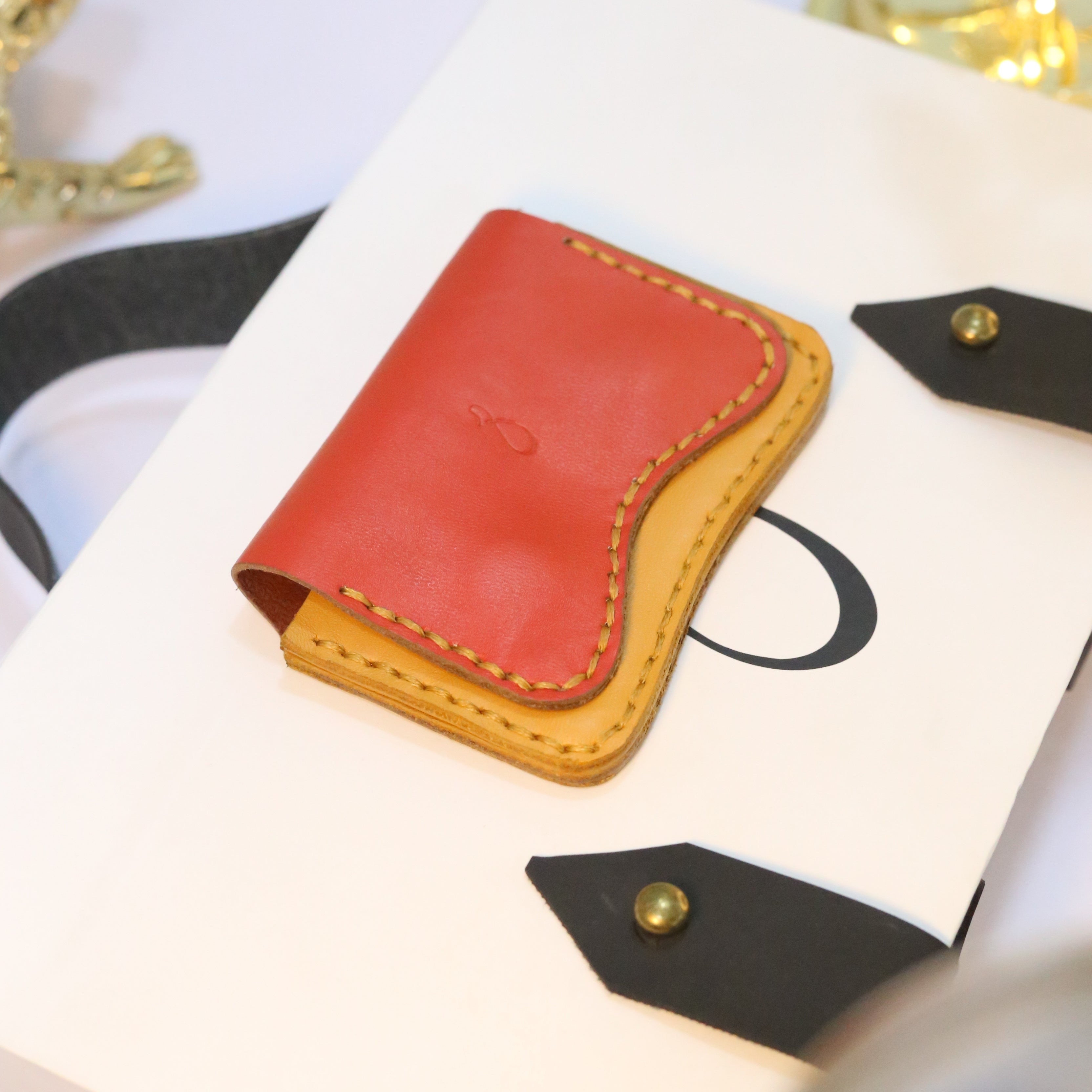 W1 Handmade Leather Card Holder Red & Mustard