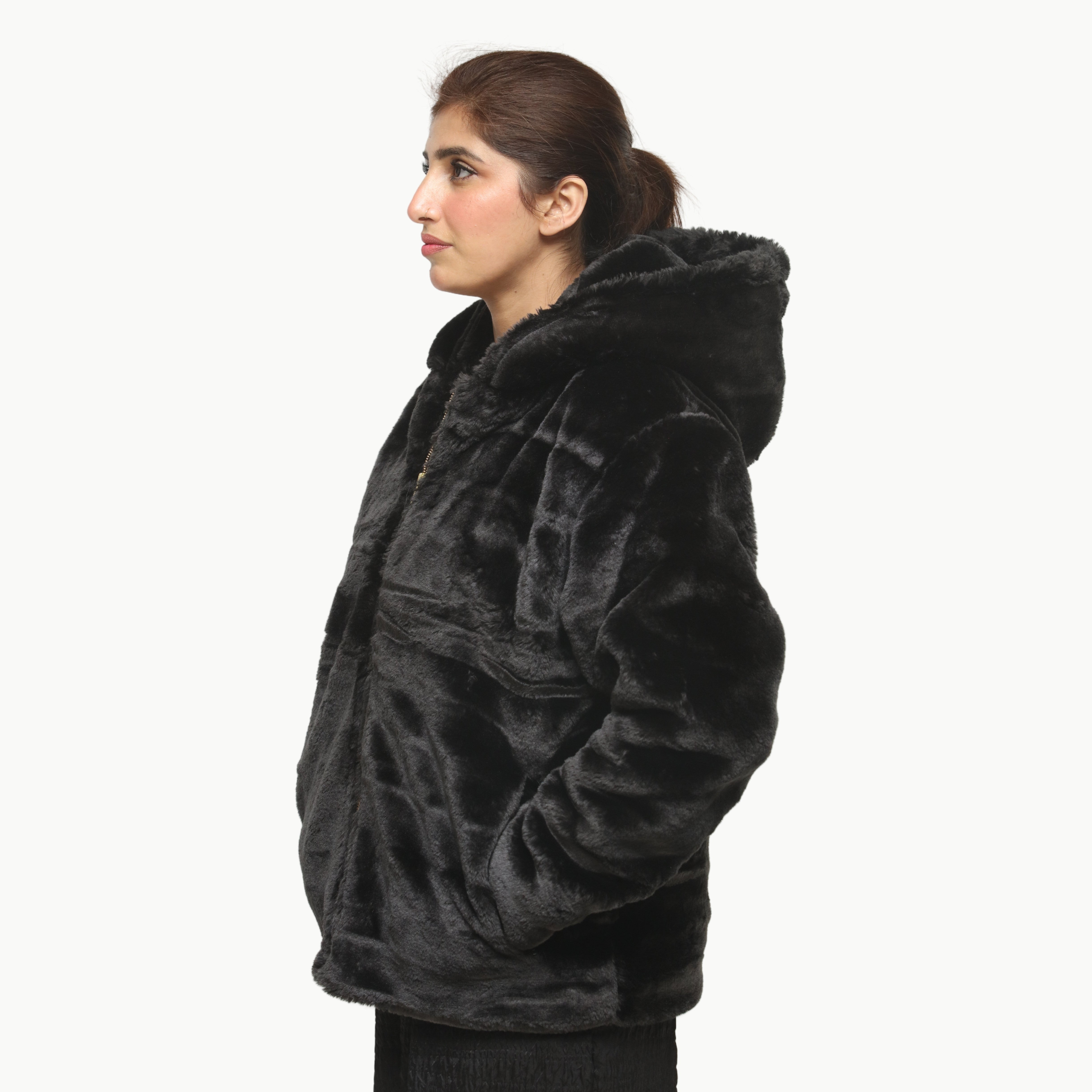 Women Black Mohair Fur Jacket