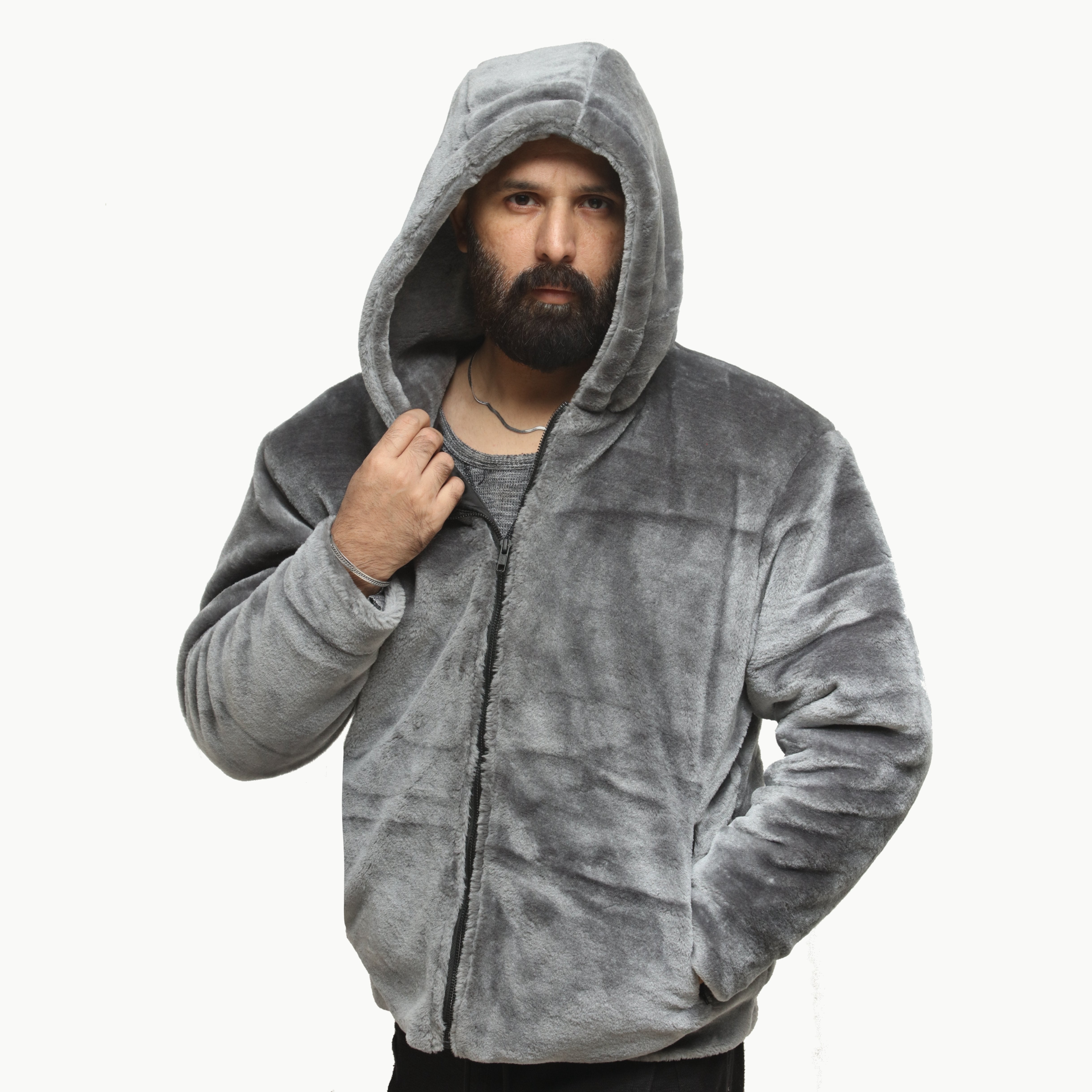 Stone Grey Mohair Fur Jacket