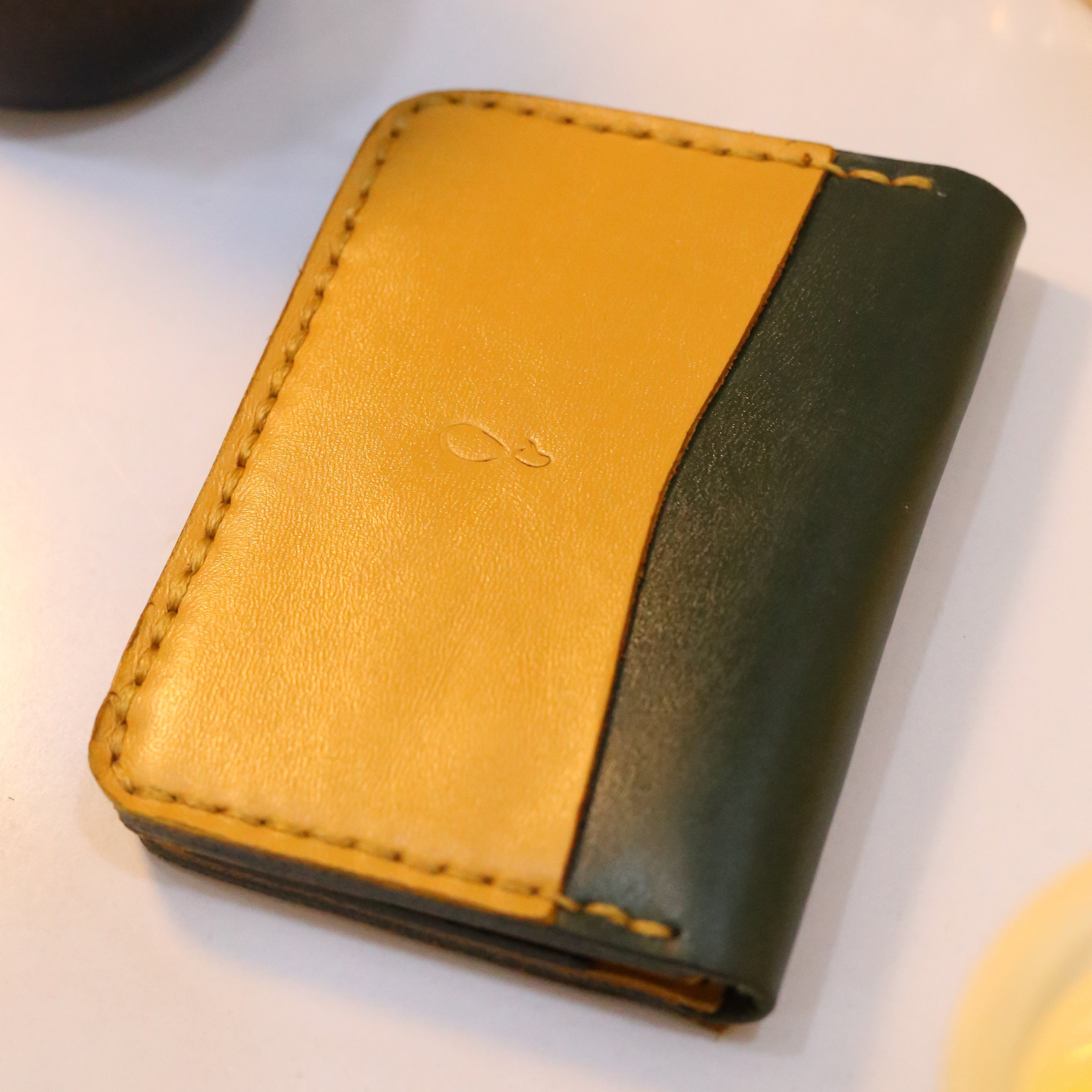 W4 Handmade Leather Wallet Stone Green & Mustard