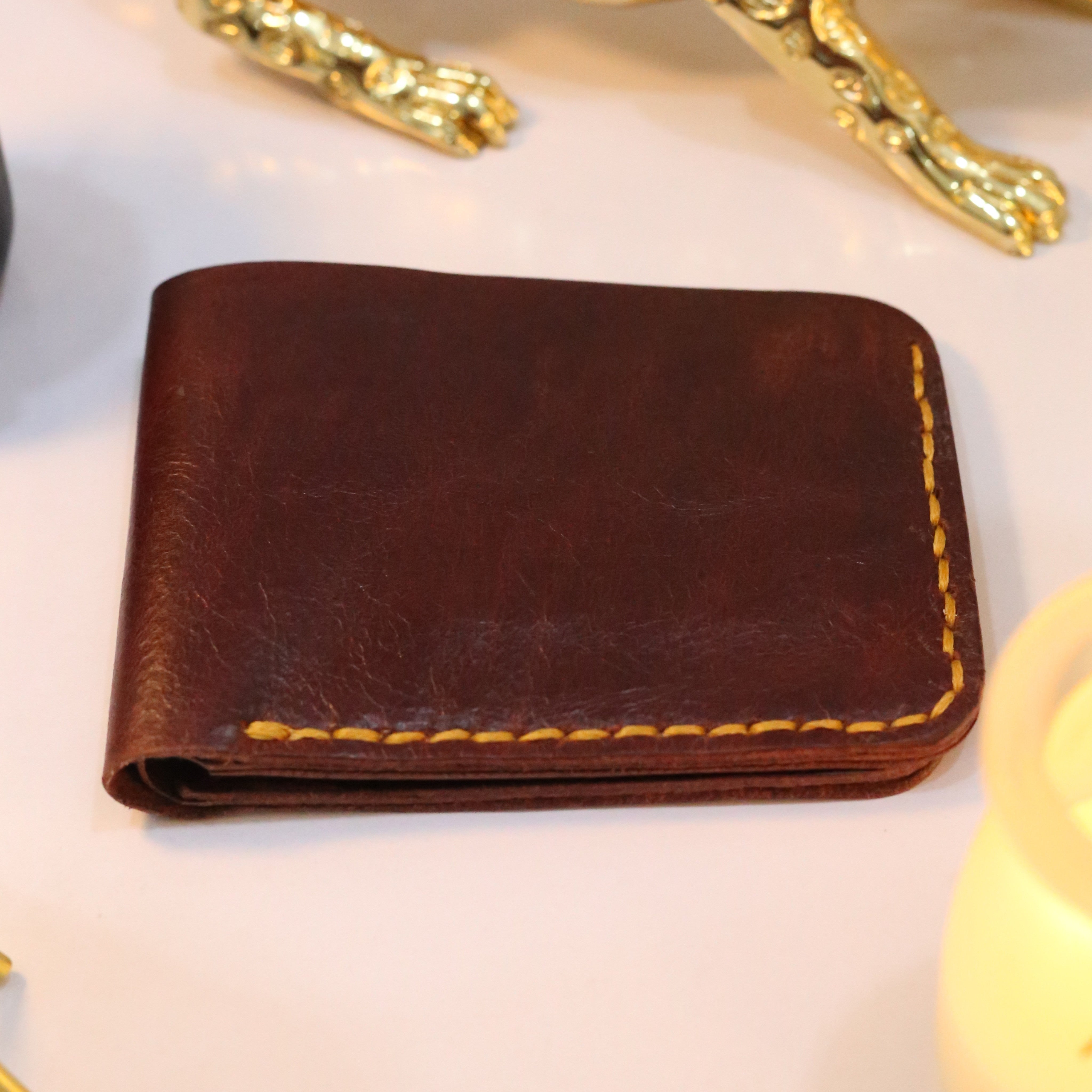 W2 Bi-Fold Handmade Leather Wallet Maroon