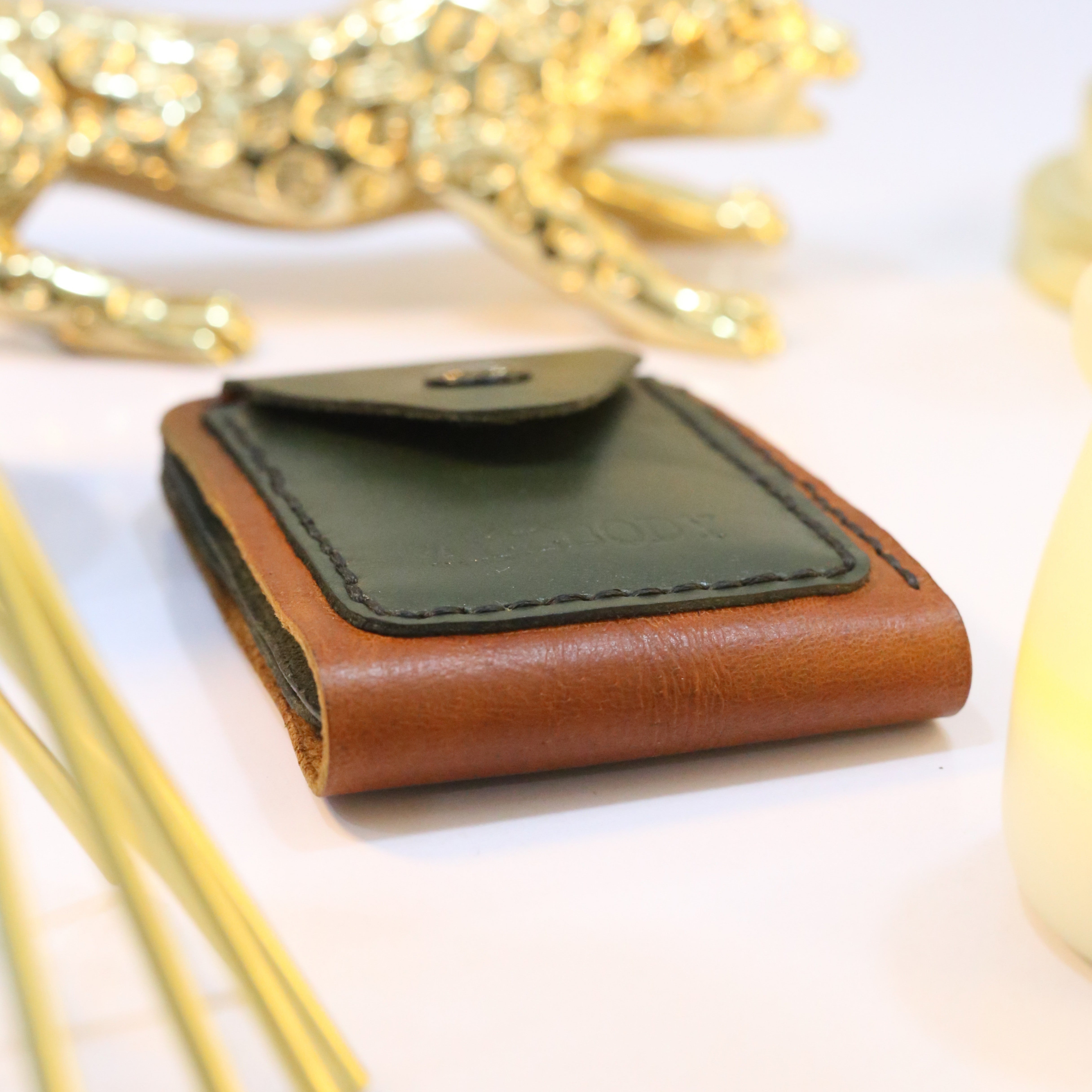 W3 Handmade Leather Wallet Olive & Brown