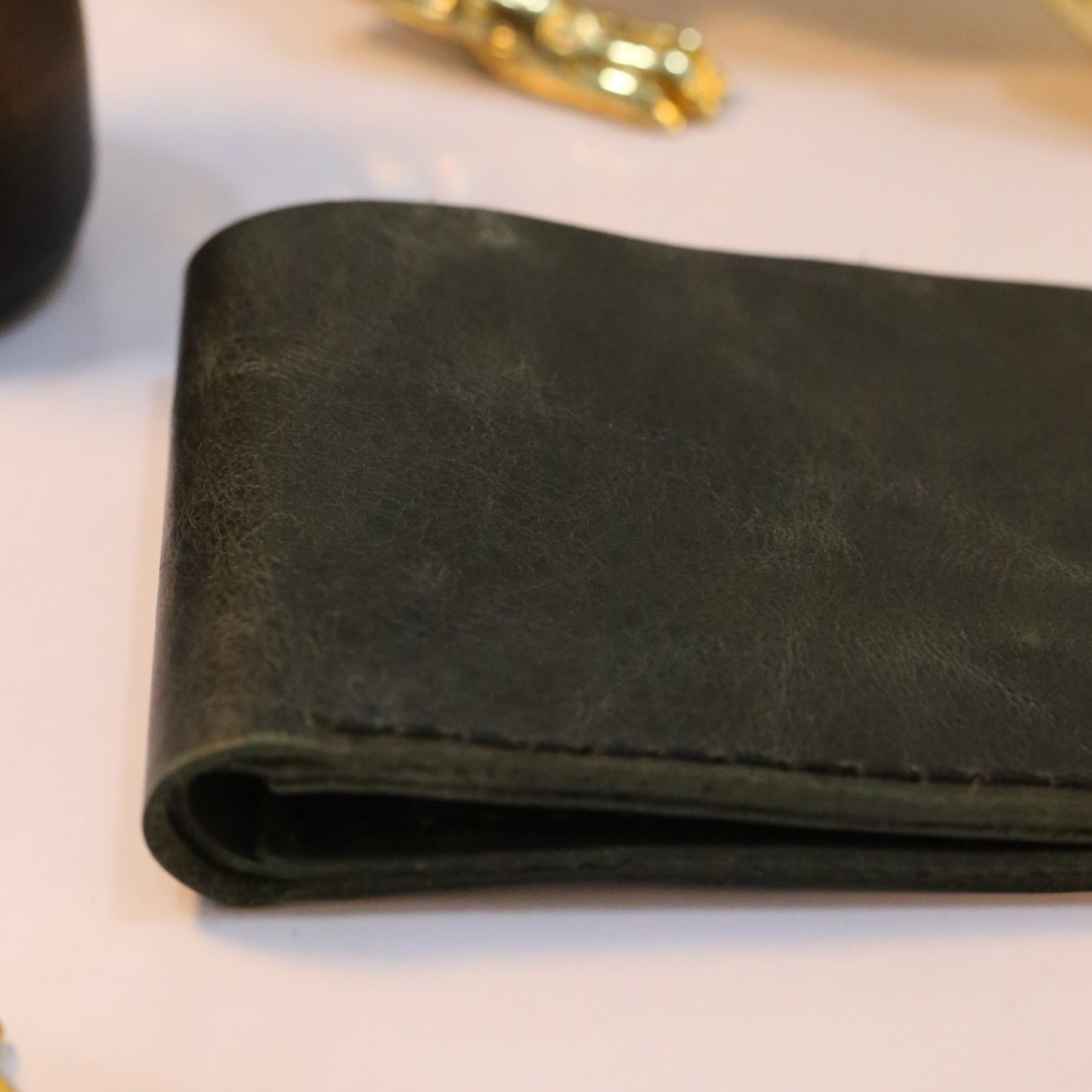 W2 Bi-Fold Handmade Leather Wallet Stone Green