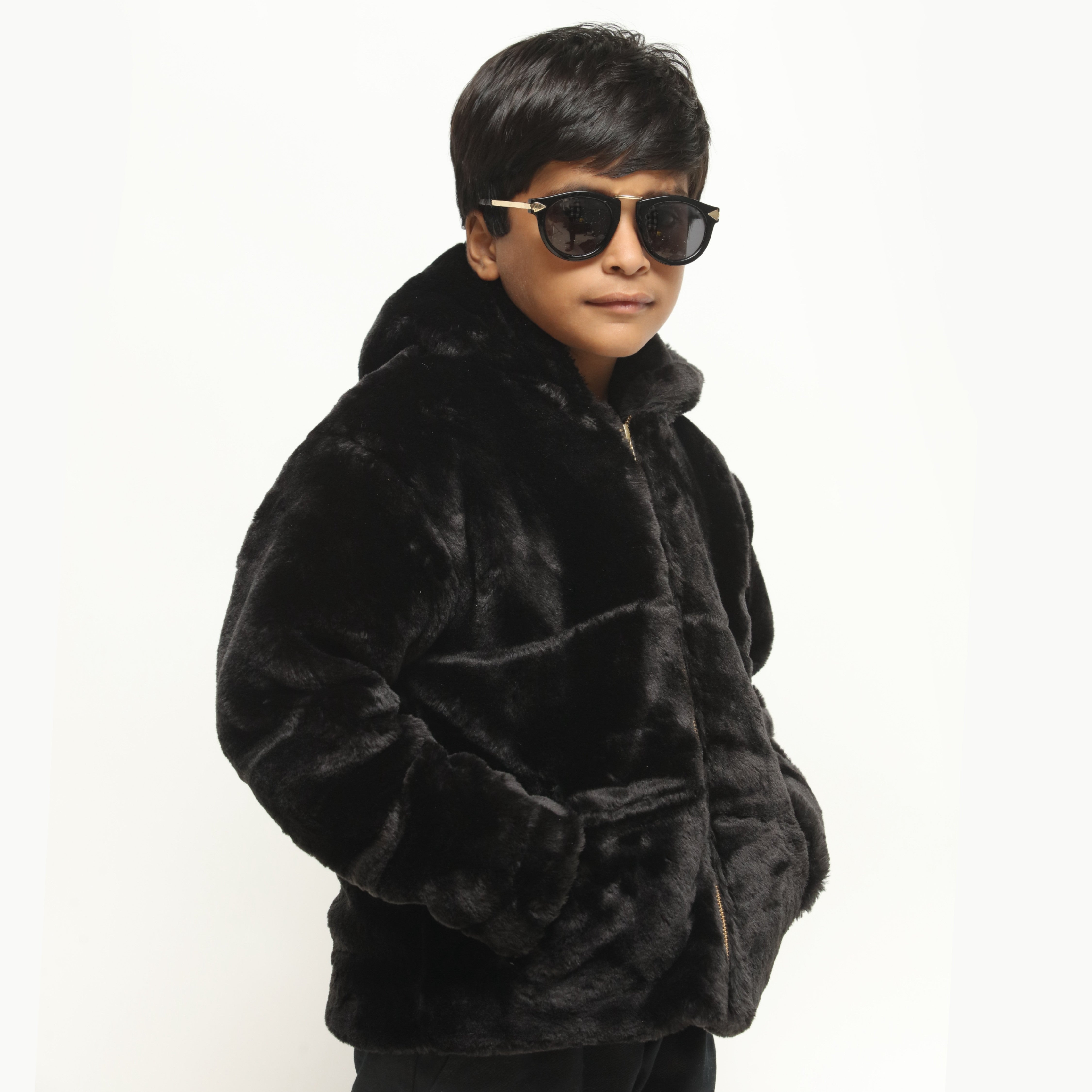 Juniors Black Mohair Fur Jacket