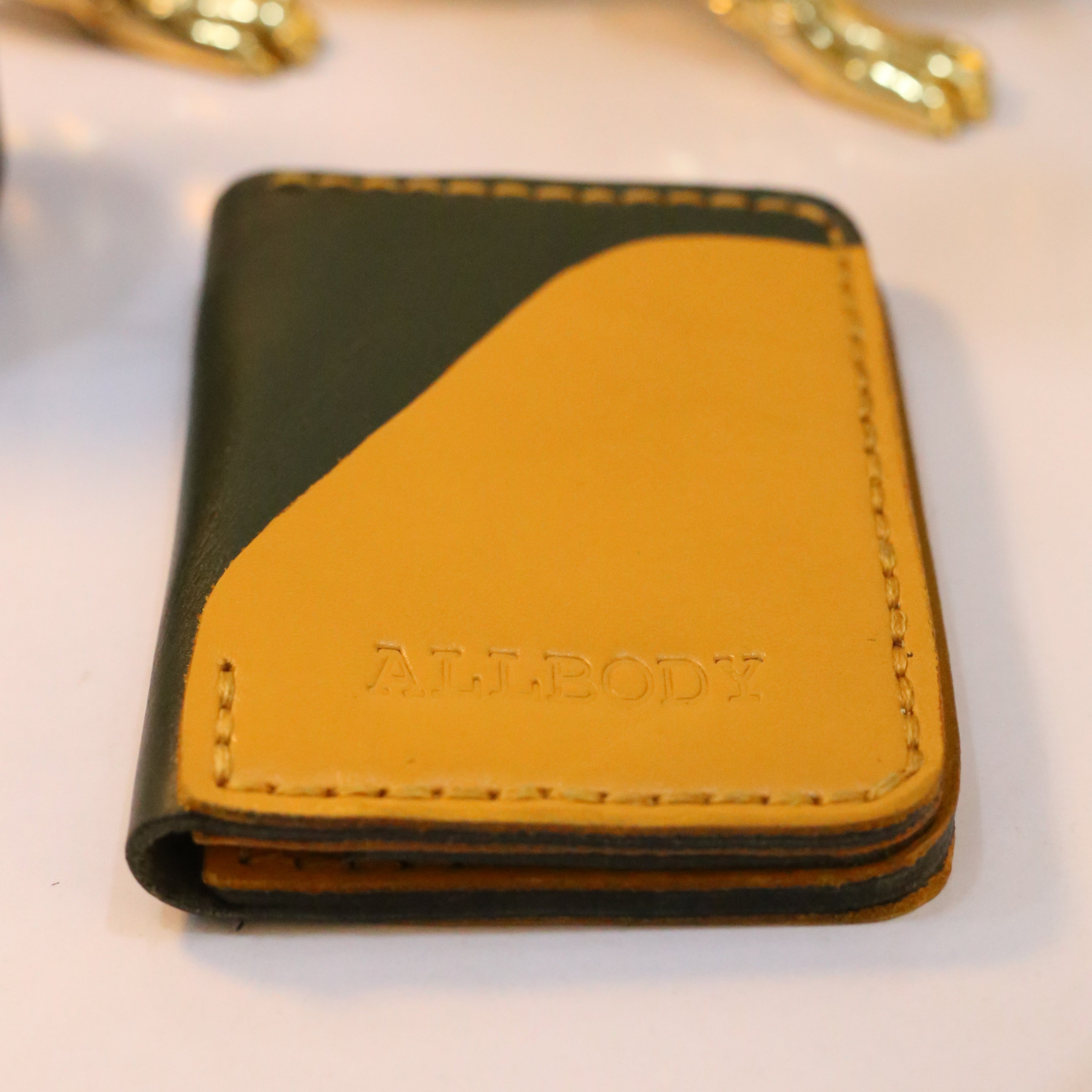 W4 Handmade Leather Wallet Stone Green & Mustard