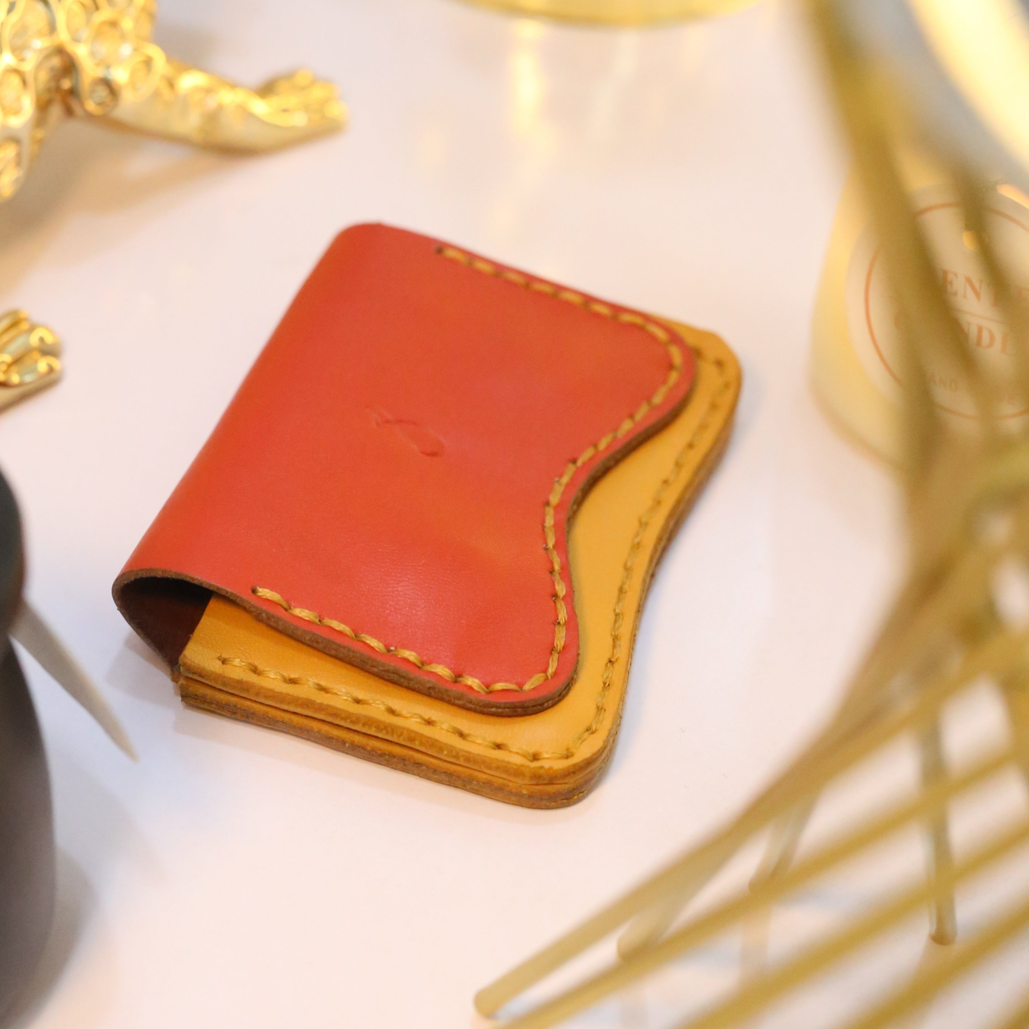 W1 Handmade Leather Card Holder Red & Mustard
