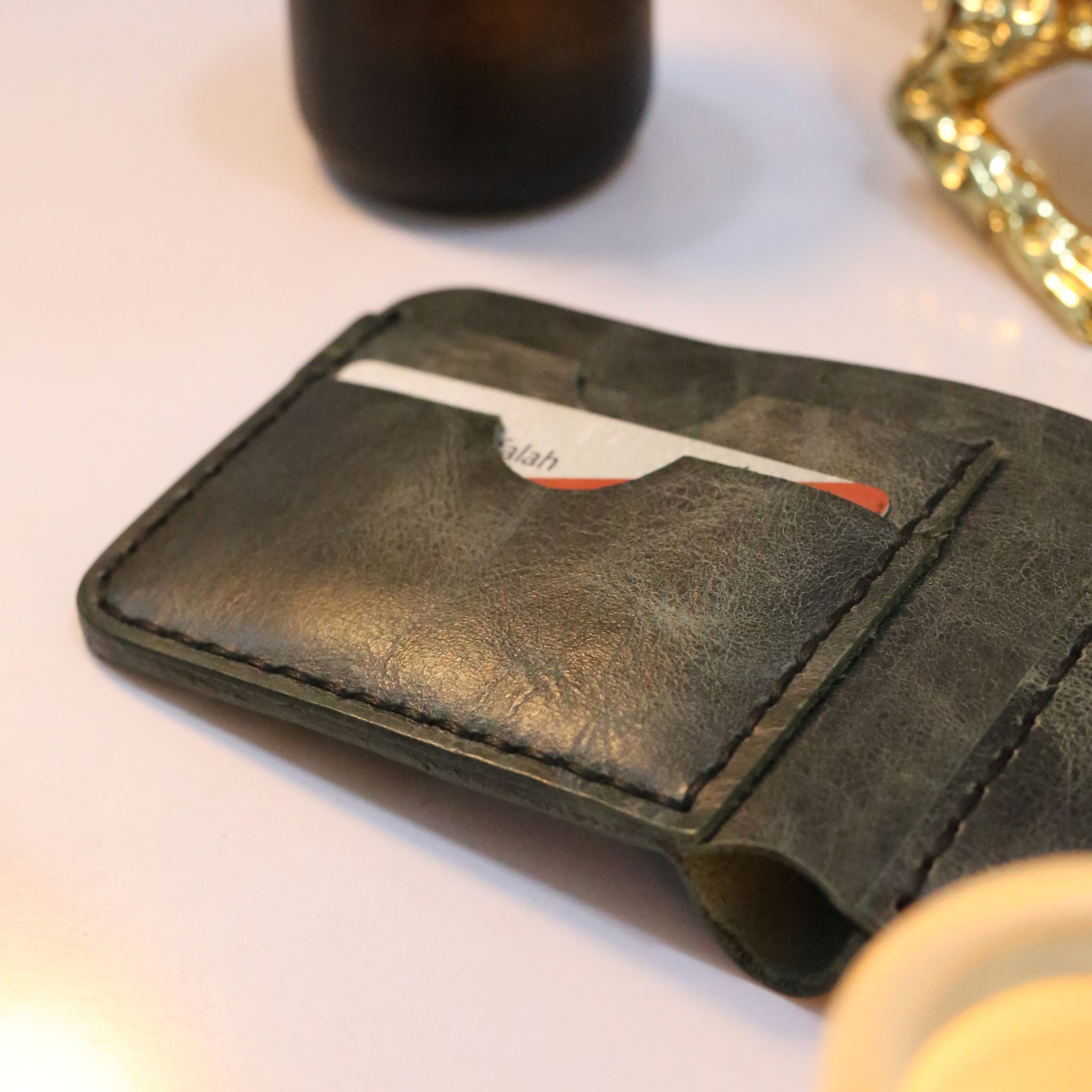 W2 Bi-Fold Handmade Leather Wallet Stone Green