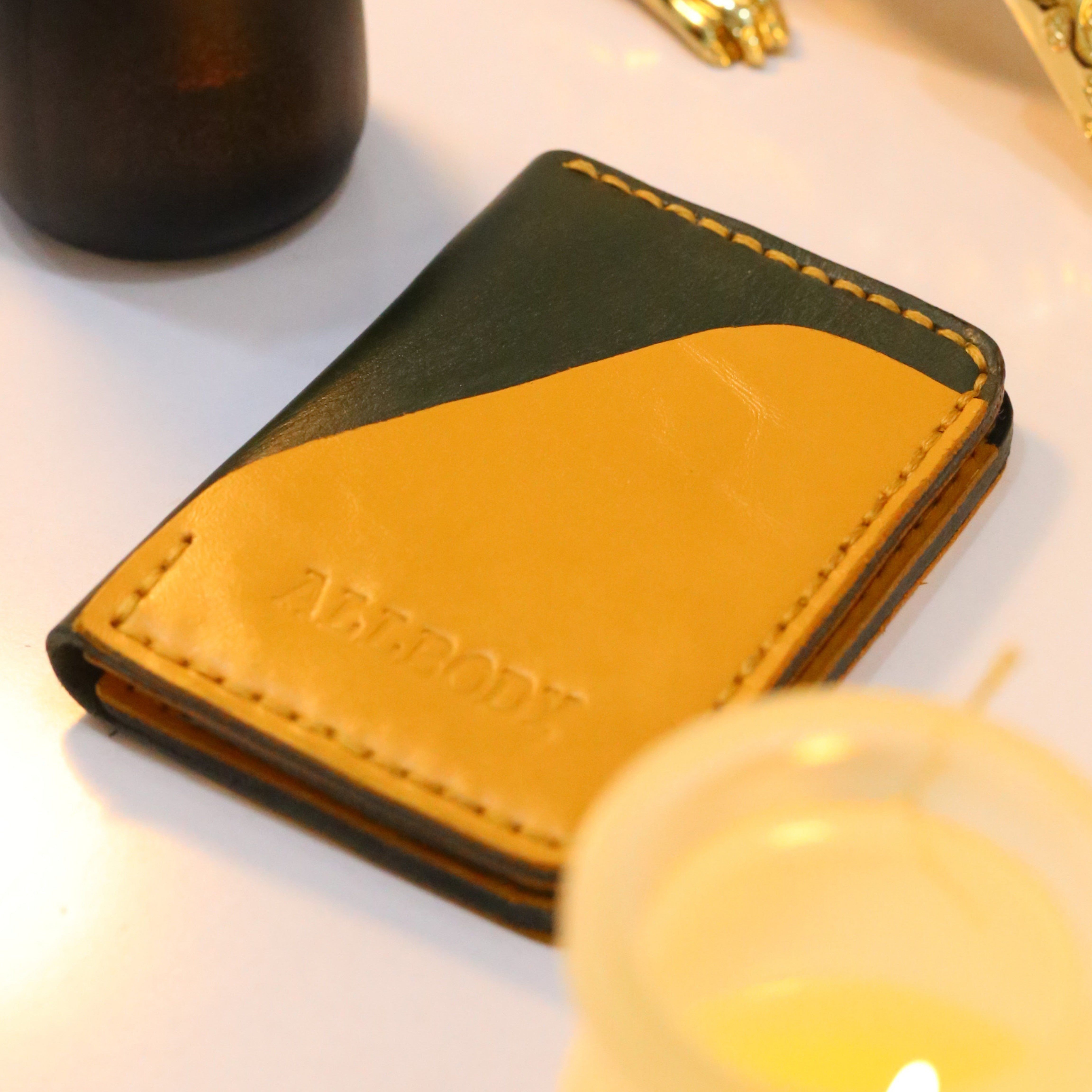 W4 Handmade Leather Wallet Stone Green & Mustard