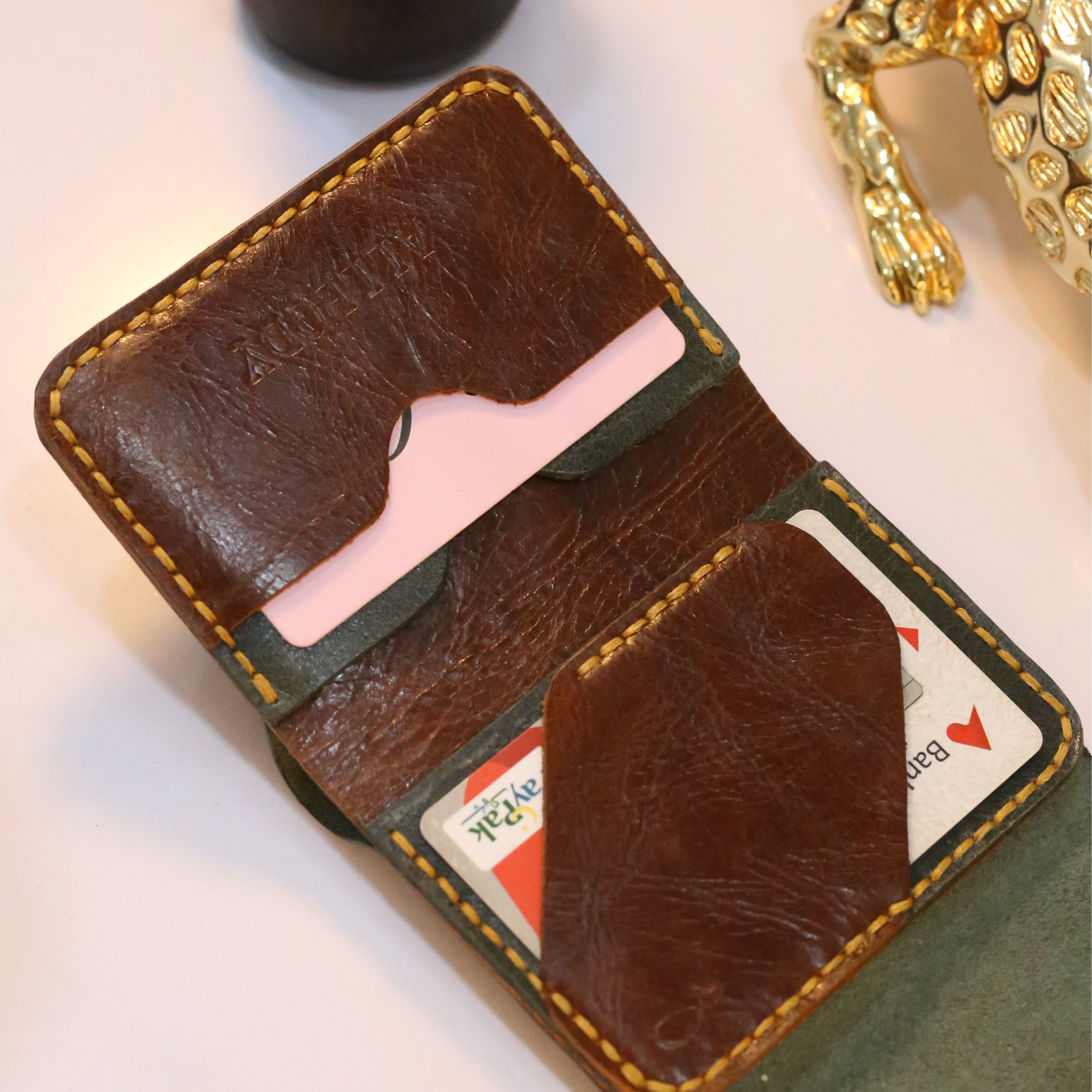 W8 Hybrid Handmade Leather Wallet Stone Green & Brown