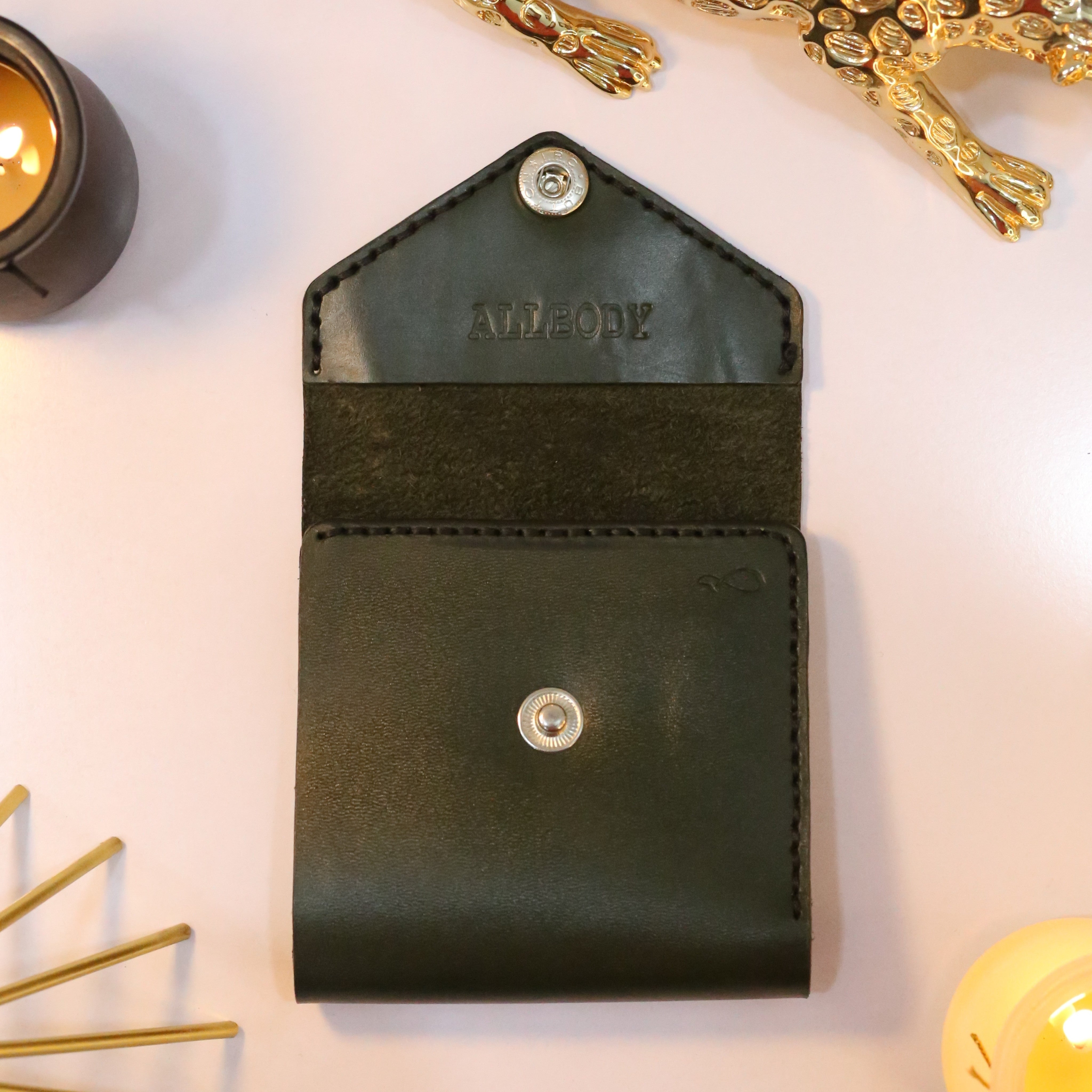 W6 Big Flap Handmade Leather Wallet Olive Green